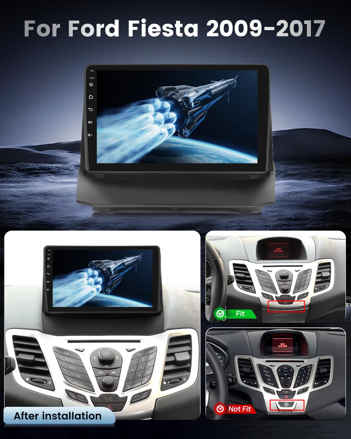 NHOPEEW Autoradio Android 2+64G per Ford Fiesta 2009-2017 con supporto per CarPlay wireless e Android Auto Mirror Link navigazione GPS comandi al volante 40 temi dell'interfaccia utente e video online
