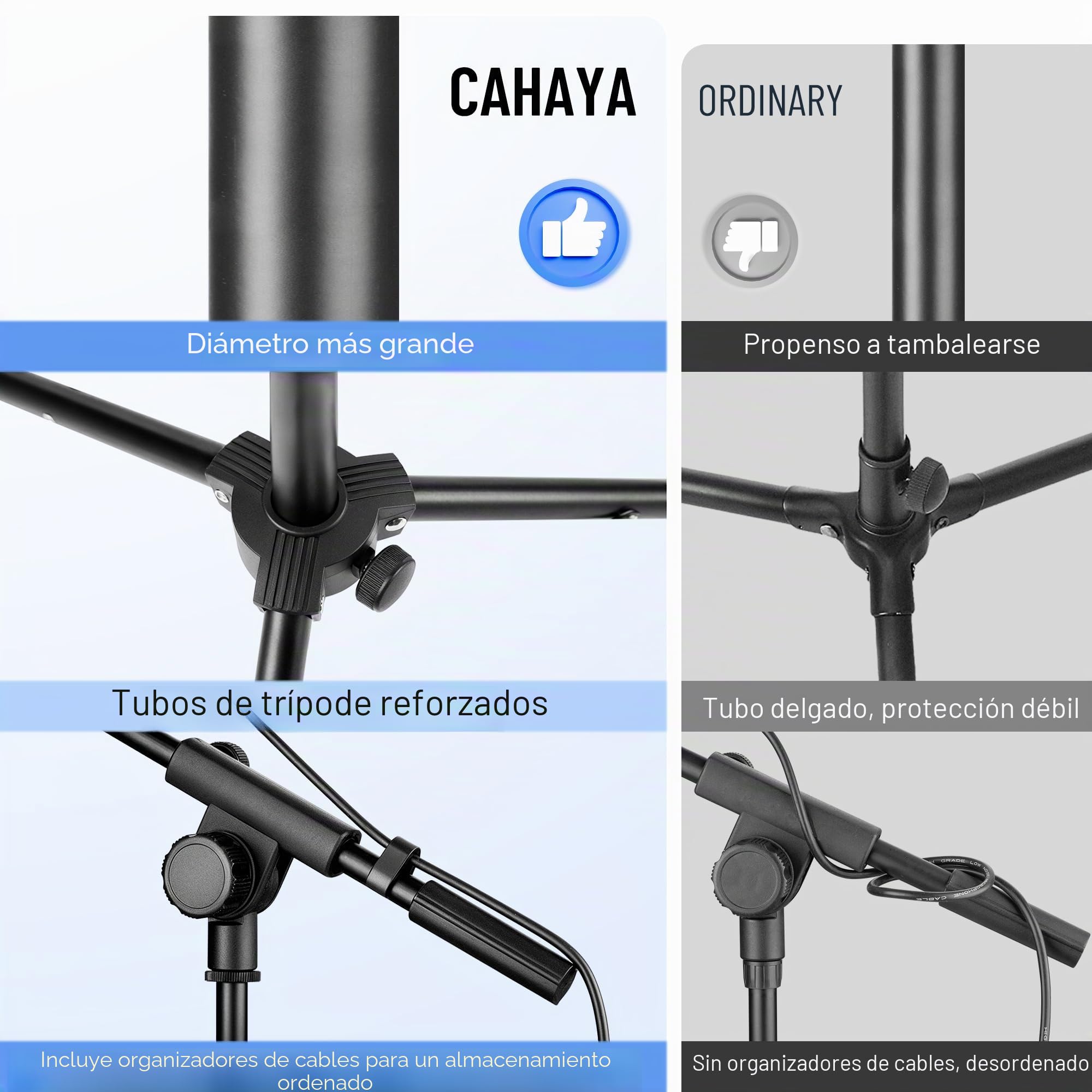 CAHAYA Soporte de Micrófono con Brazo con Dos Pinzas para Microfonos Pie de Micrófono Plegable y Ajustable de 64-158cm para Conciertos Videoconferencias Escenarios