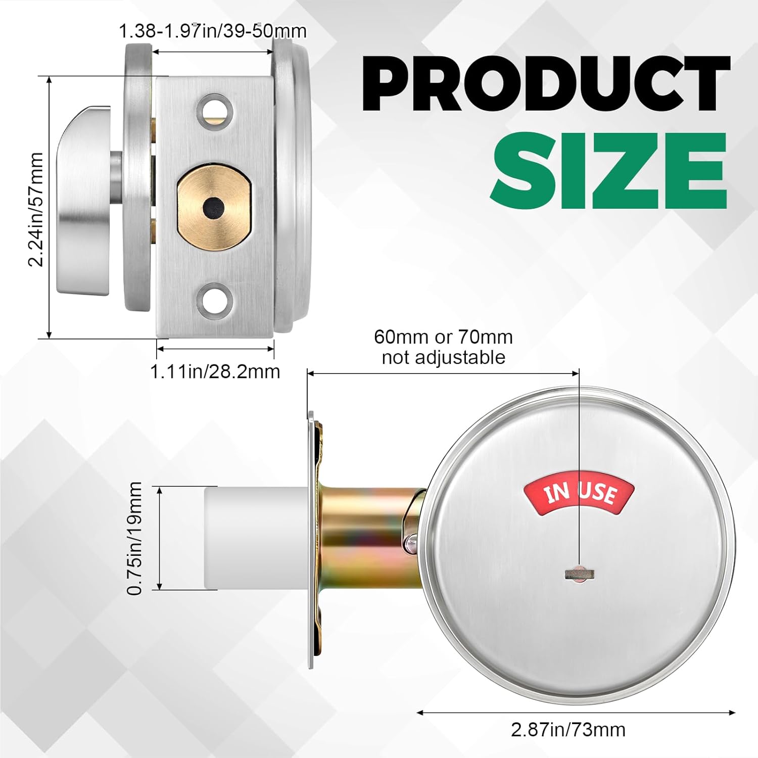 1 Pcs Deadbolt with Occupancy Indicator in Use Vacant Commercial Deadbolt Privacy Indicator 304 Stainless Steel Lock for Bathroom Office Fits 1-3/8" to 1-3/4" Thick Doors