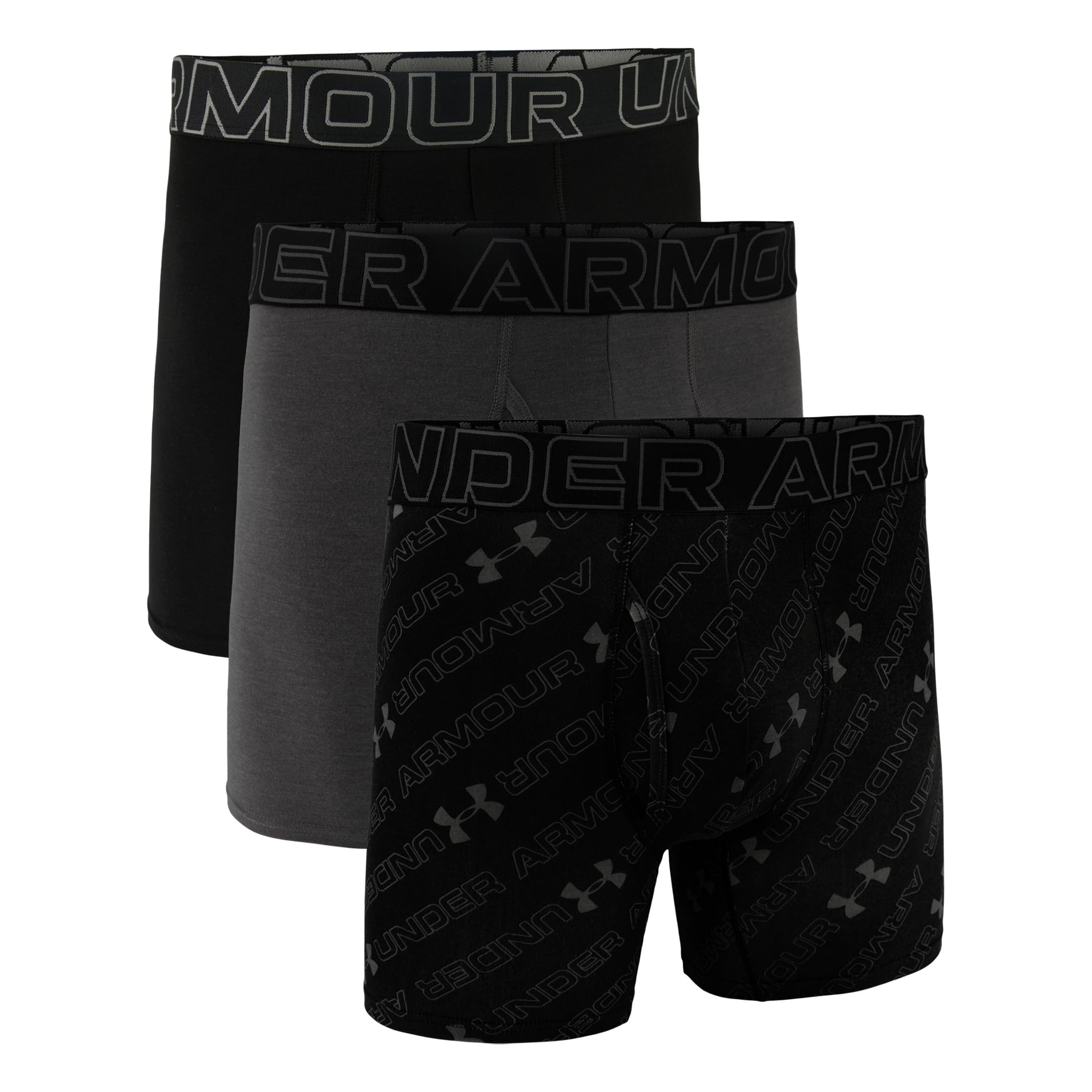 Under Armour Men's 3er-Pack Performance-Boxershorts aus Baumwolle, 15,2 Cm Innennaht, Ganztägiger Komfort und Ultraweich Boxer Briefs, Castlerock Logo Print, L (Pack of 3)