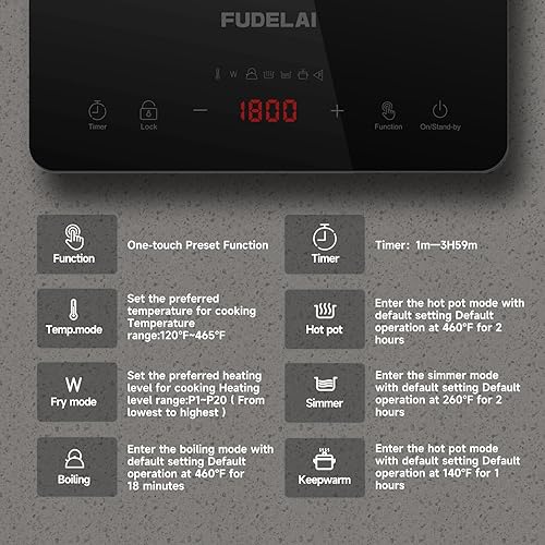 Miniatura 6 de Placa de cocción de inducción portátil de 1800 W con 20 ajustes de temperaturapotencia, bloqueo para niños y refrigeración turbo - Bobina de sensor