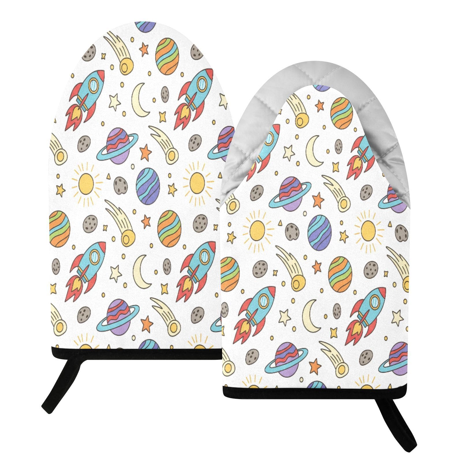 BURSTDDY Cartoon Planet Oven Mitt,Heat Resistant Kitchen Mitts for Cooking