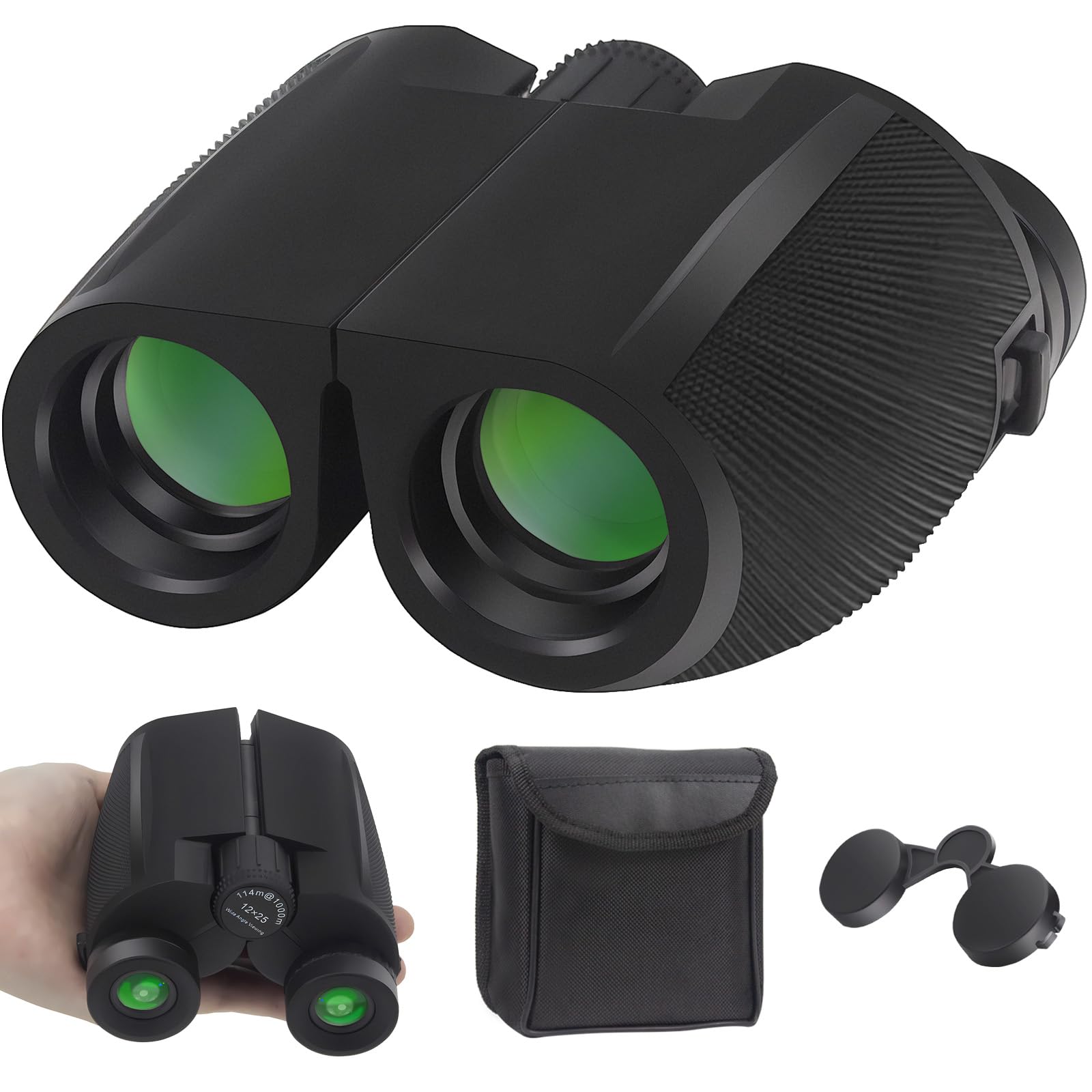 12x25 Binoculars for Adults and Kids, Large View Compact Binoculars with Low Light Vision, Easy Focus Compact Binoculars for Bird Watching, Hiking, Outdoor Sports