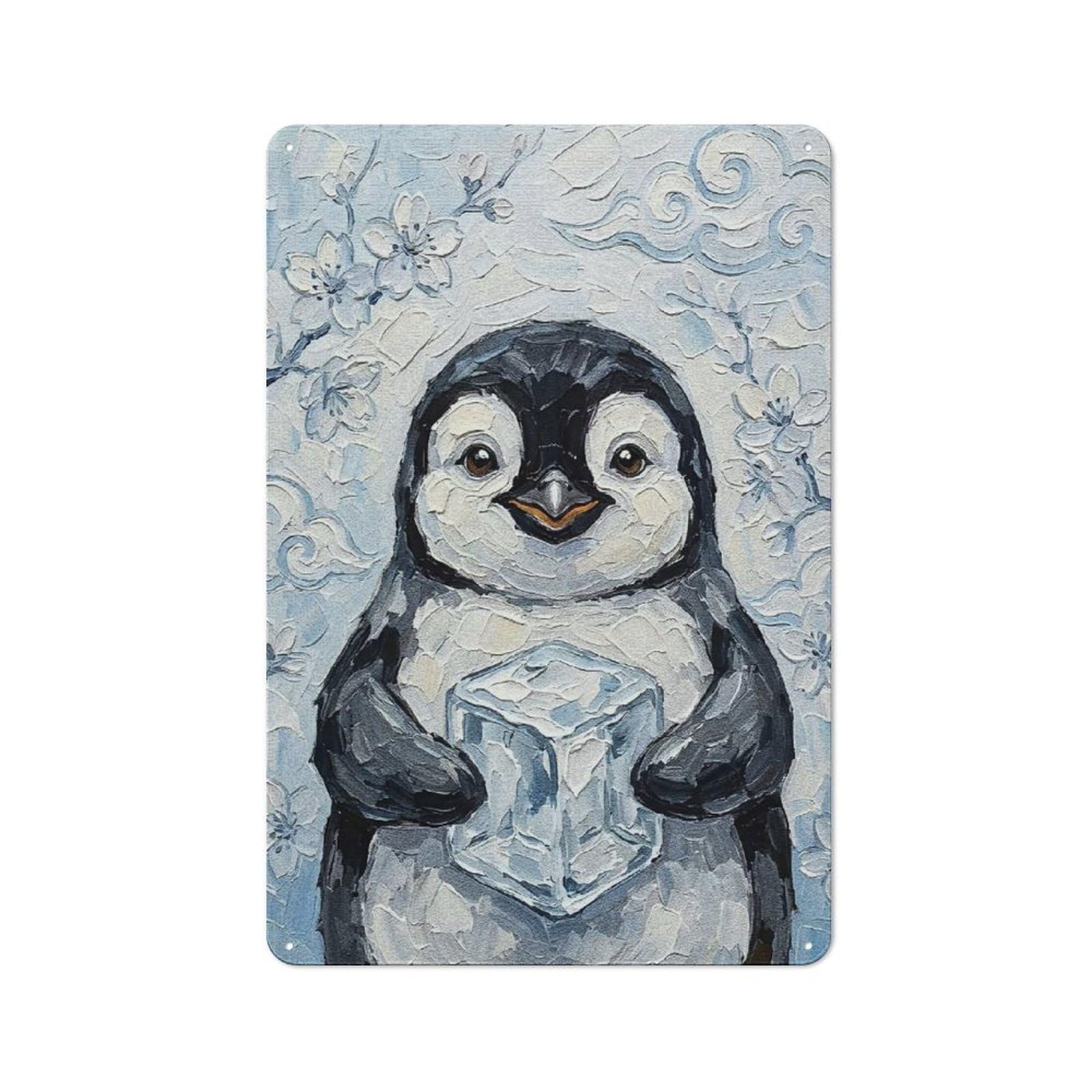 Junmoney Style-18 Metal Plaque 30X20cm With Penguin With Ice Cube Painting For Garage Wall, Vintage Decor, Autumn Home Decor For Collectors Of Metal Signs
