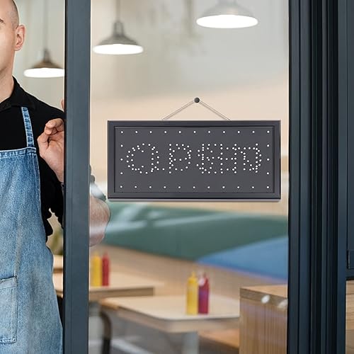 Miniatura 6 de Letrero LED abierto para negocios. Placa de publicidad brillante de 19 x 10 pulgadas, letrero de apertura y cierre eléctrico de alta visibilidad,