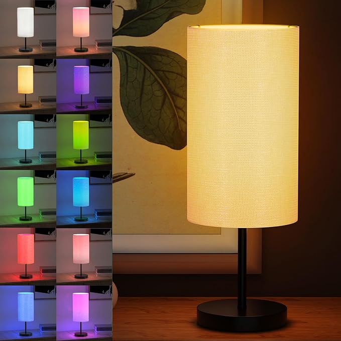 NENRENT Smart Bedside Table Lamp for Bedroom, Modern Bedroom Lamps for Nightstand Decoration, 72 LED Colorful Bulb with APP Control & Music Sync & Timer, Desk Light for Home Office Living Room (Black Round)