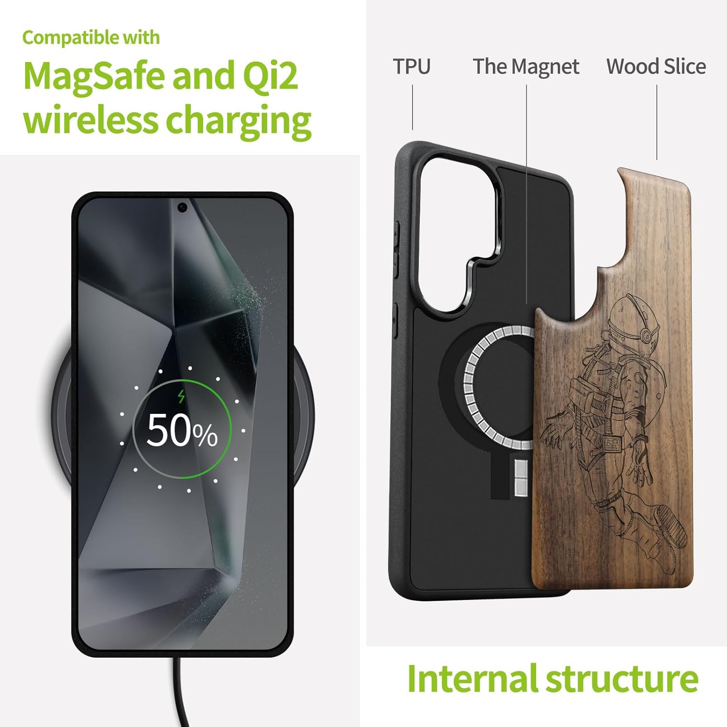 Carveit Magnetic Wooden Case for Samsung Galaxy S26 Ultra Case 2026, TPU Shockproof Cover & Wood Artisan Engraved, Compatible with MagSafe Wireless Chargers (Floating Astronaut) Walnut