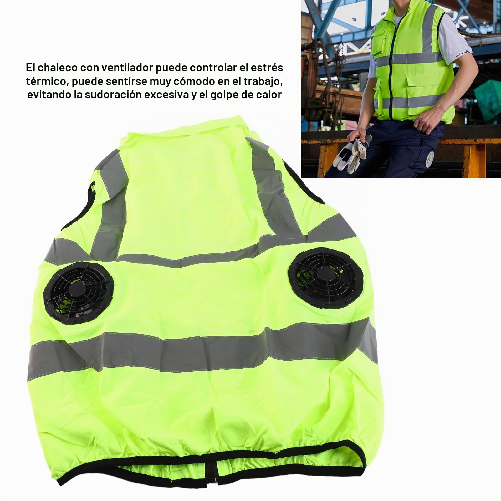 Fockety Chaleco de enfriamiento Chaleco de Seguridad, Chaleco de Hielo de Aire Chaleco con 2 Ventiladores, Banda Reflectante, Personal de refrigeración Chaleco frío (Verde