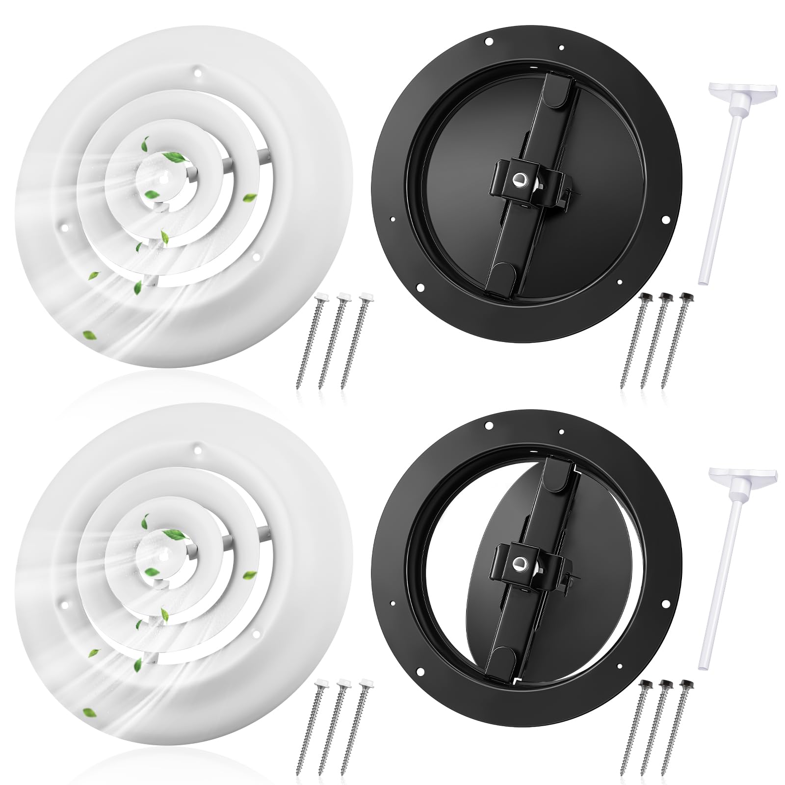 Therwen 2 Set 6 Inch Round Vent Cover Ceiling Diffuser HVAC Vent Duct Cover Replacement with Steel Butterfly Damper Fitting in 6 Inch Duct, Outer Dimensions: 9-15/16"