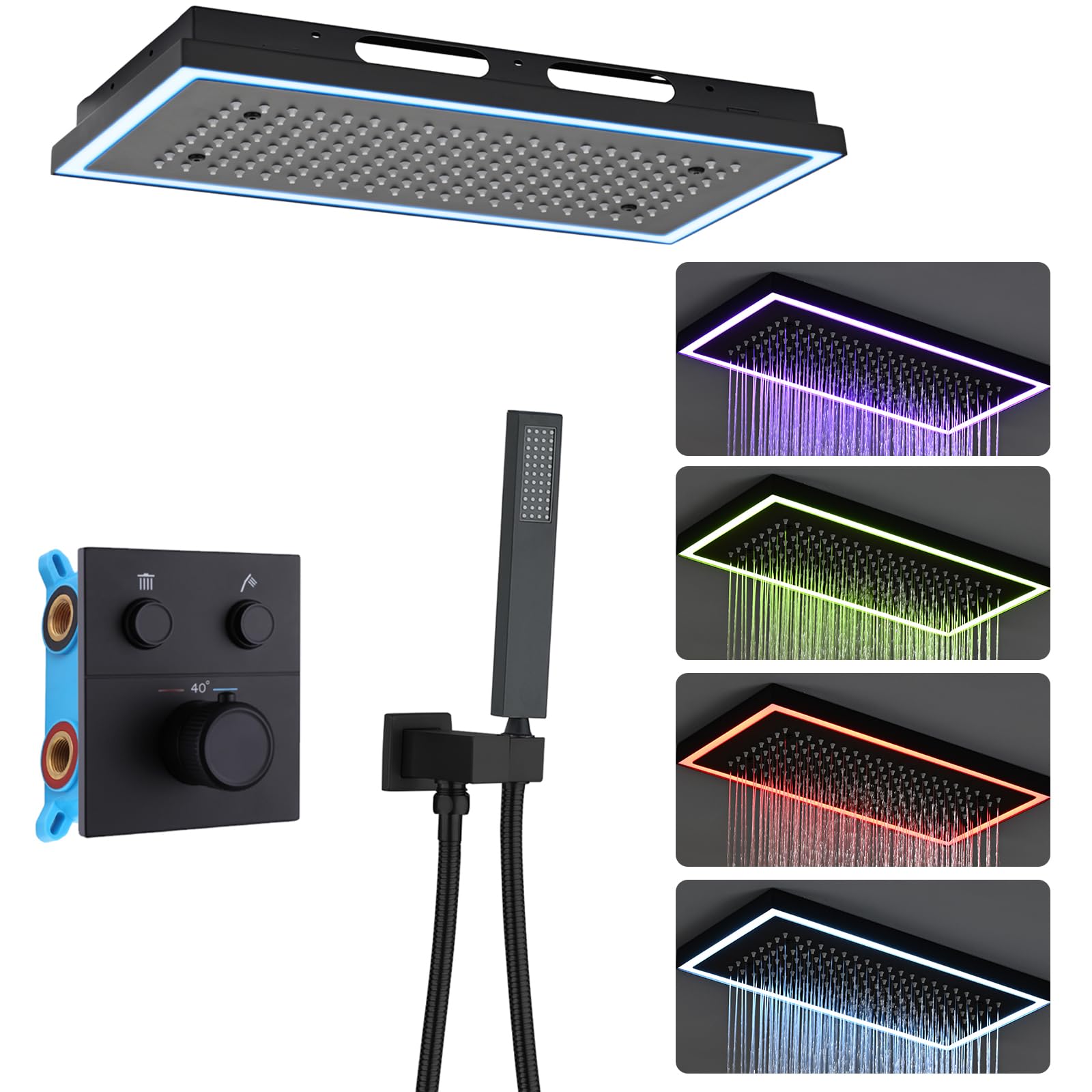 Colonne douche encastrable noir avec LED colorées pour créer un spa thermal à la maison