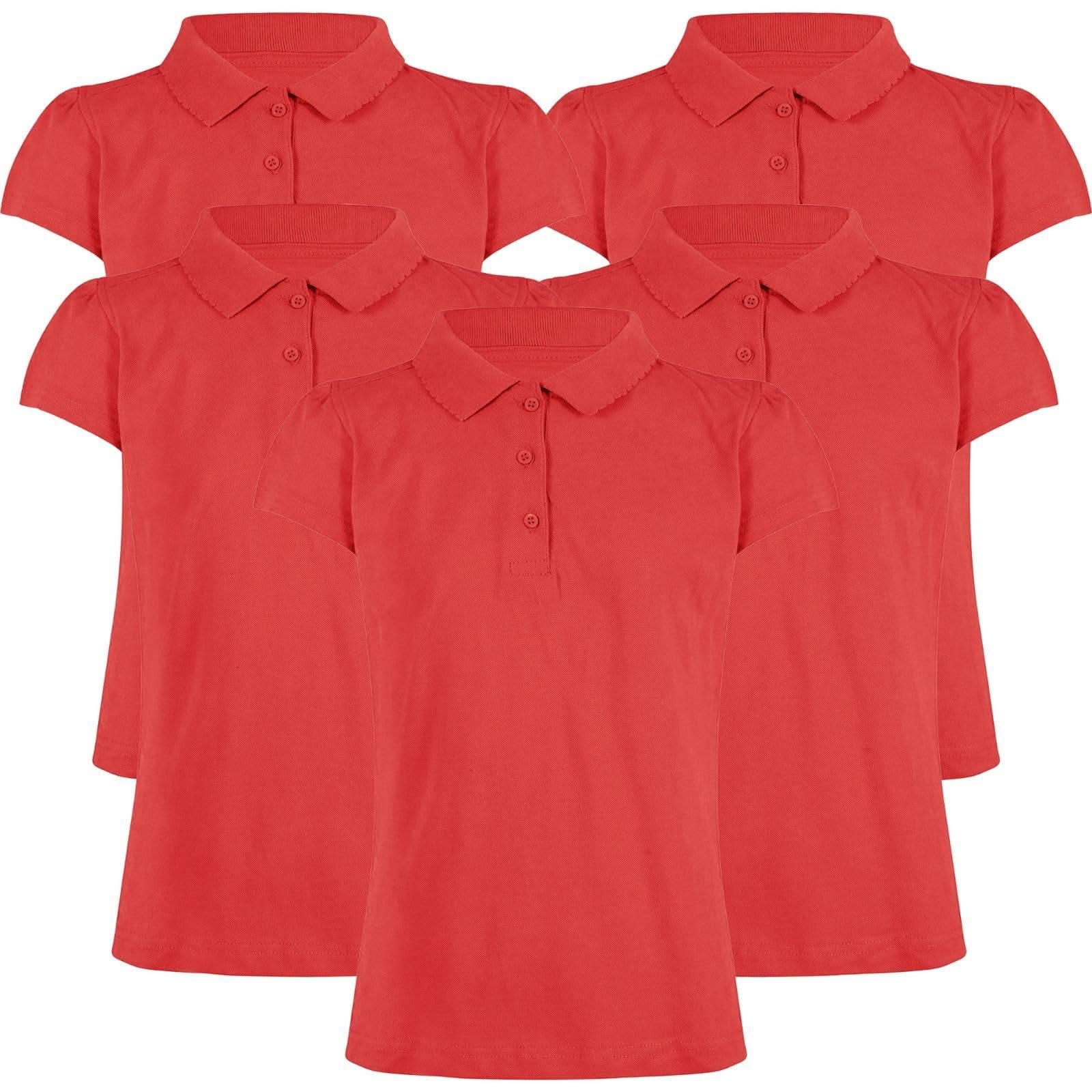 A2z 4 Kids Girls Red 5 Pack Plain - Polo Shirt 9-10