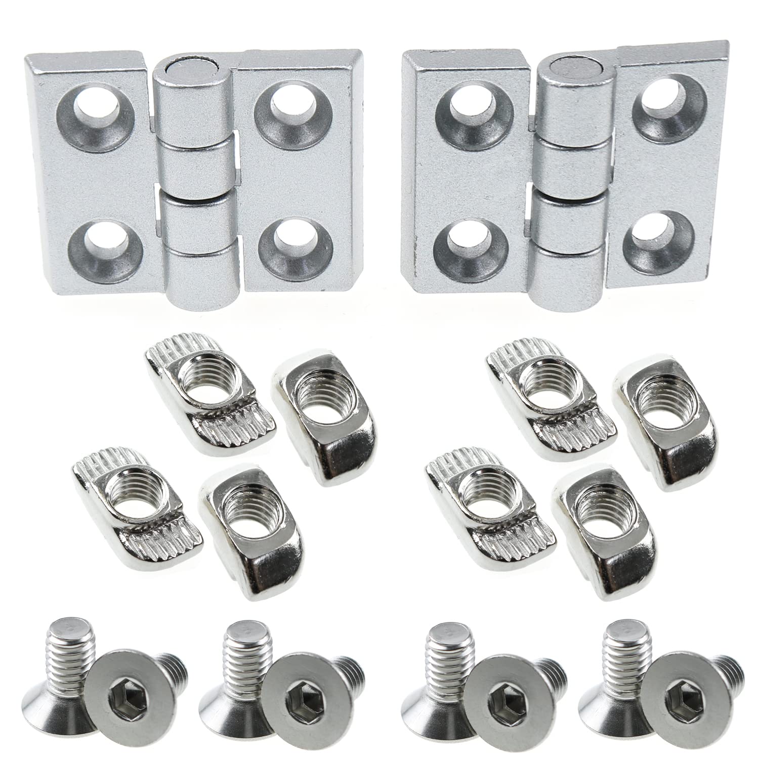 LUORNG Hinge, 2pcs Aluminum Profile Hinge Kit with M6 Screws, T-Nuts for 3030 Slot Aluminum Profile Extrusion Frame