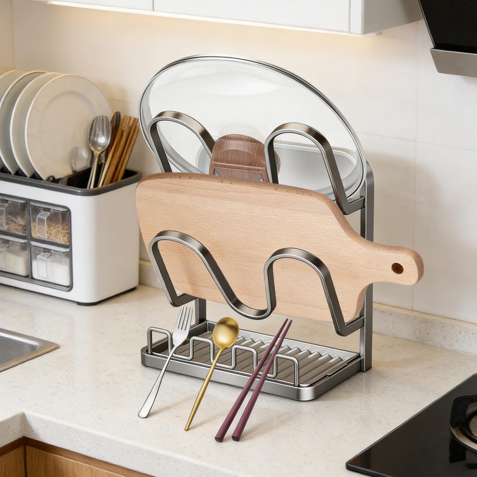 Organizer Für Topfdeckel Mit Tropfschale, Platzsparende Und Non-Slip