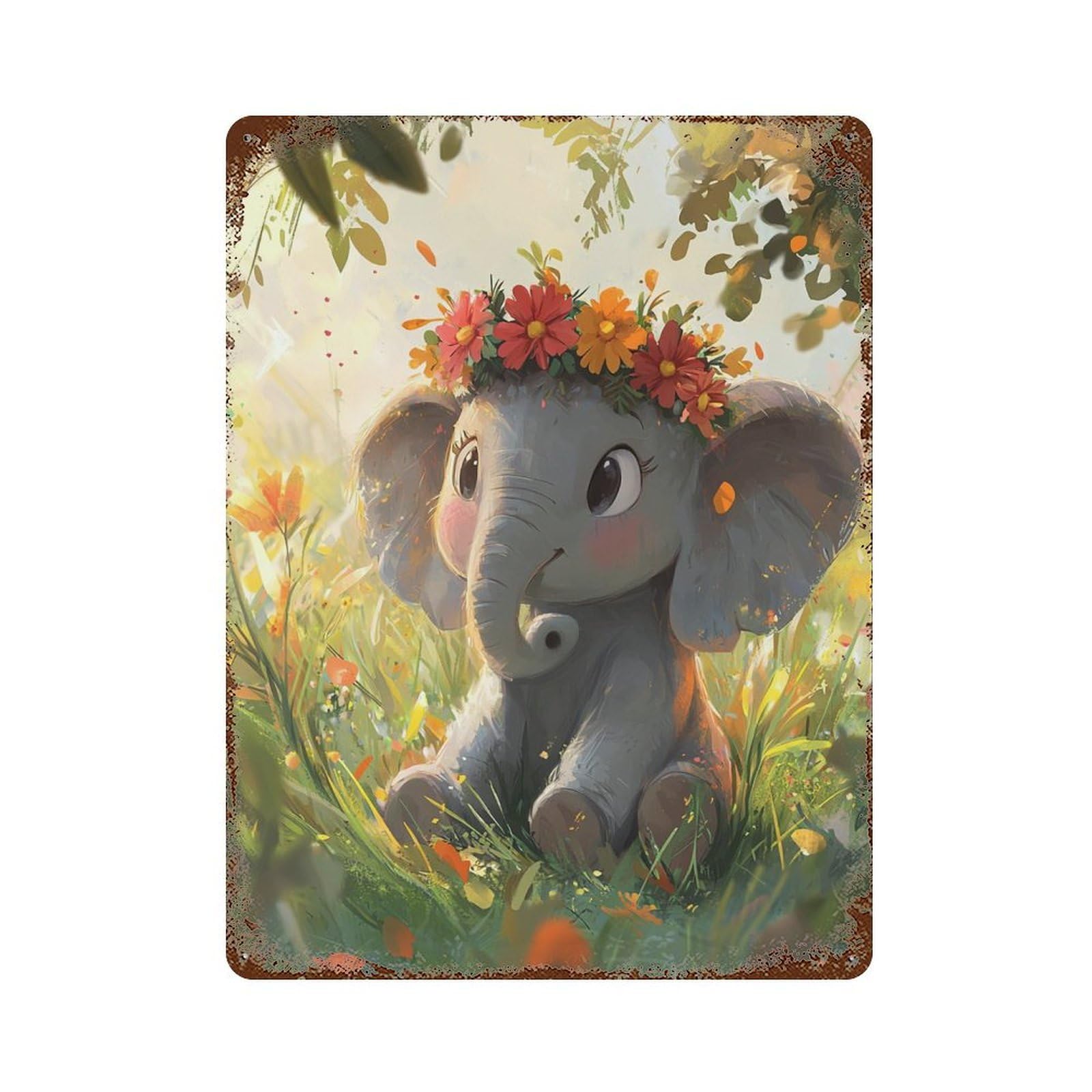 Floral Elephant in Garden Decorative Tin Sign 15.7"x11.8", for Bistro, Counter And Cafe Decor, Classic Wall Plaque