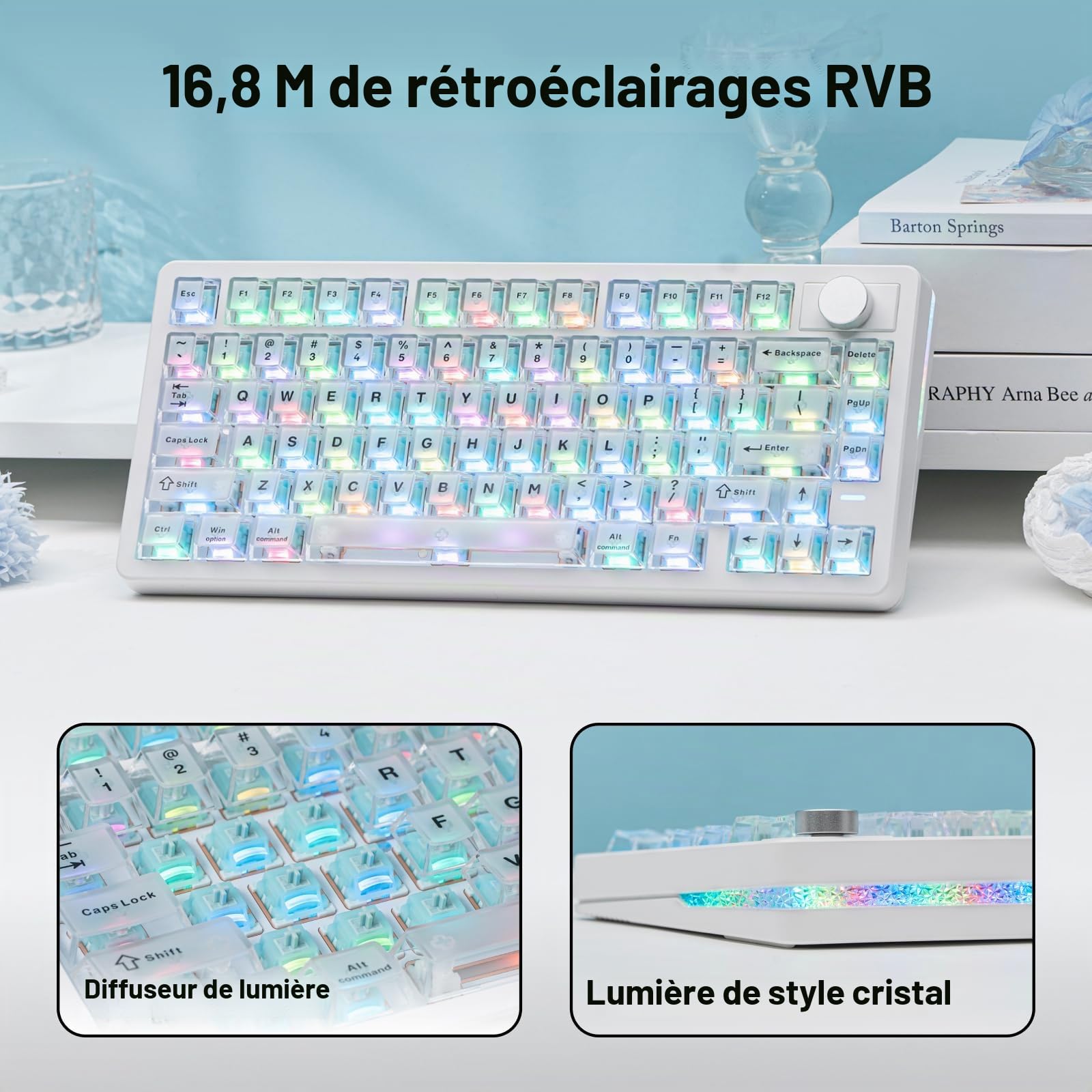 EPOMAKER HE75 V2 Clavier Gamer à Effet Hall, Interrogation 8K&0,1ms, 8000mAh&2,4GHz/BT, Switch&Bouton Hot-Swap, Actuation Réglable 0,005mm, Clavier Magnétique Rapid Triggering, Thocky, QWERTY (Blanc)