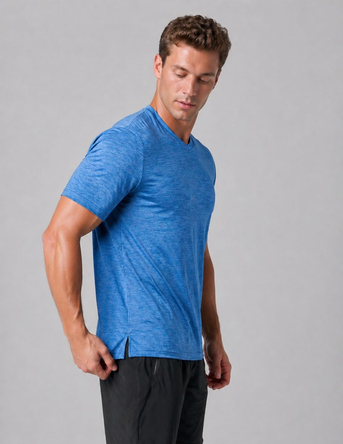 5 Pack Mens V-Neck Dry Fit T-Shirts, Active Athletic Short Sleeve Workout Tops, Performance Gym Tees (Available in Plus Size)