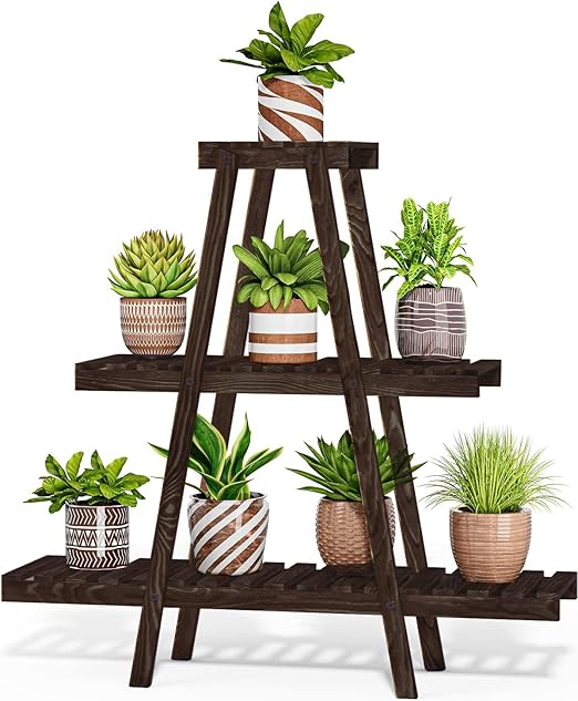 KUNDI 3 Tier Wood Plant Stand, Indoor/Outdoor Flower Pot/Plant Stand