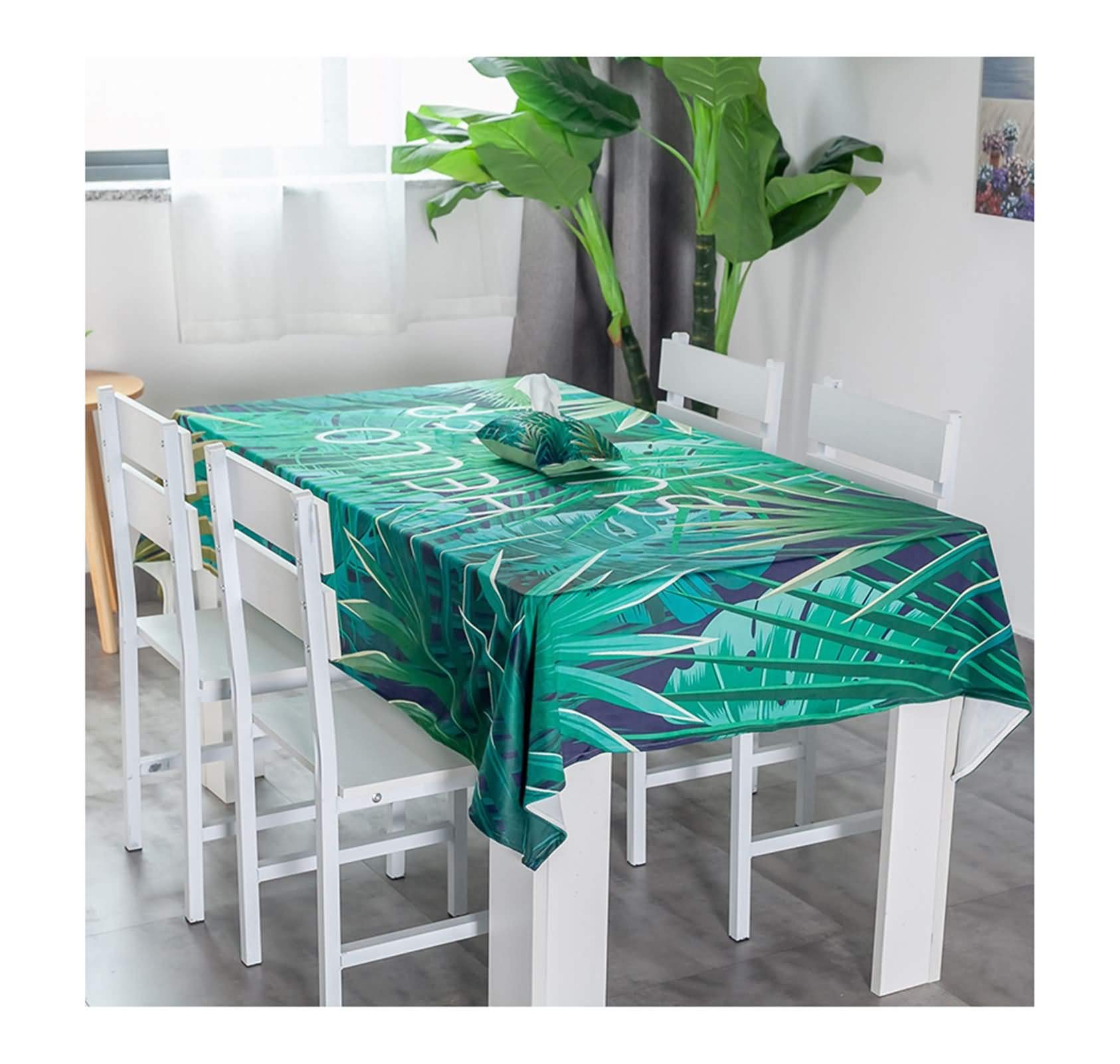 Nappe feuilles tropicaux coton lin pour protéger et embellir les tables usées