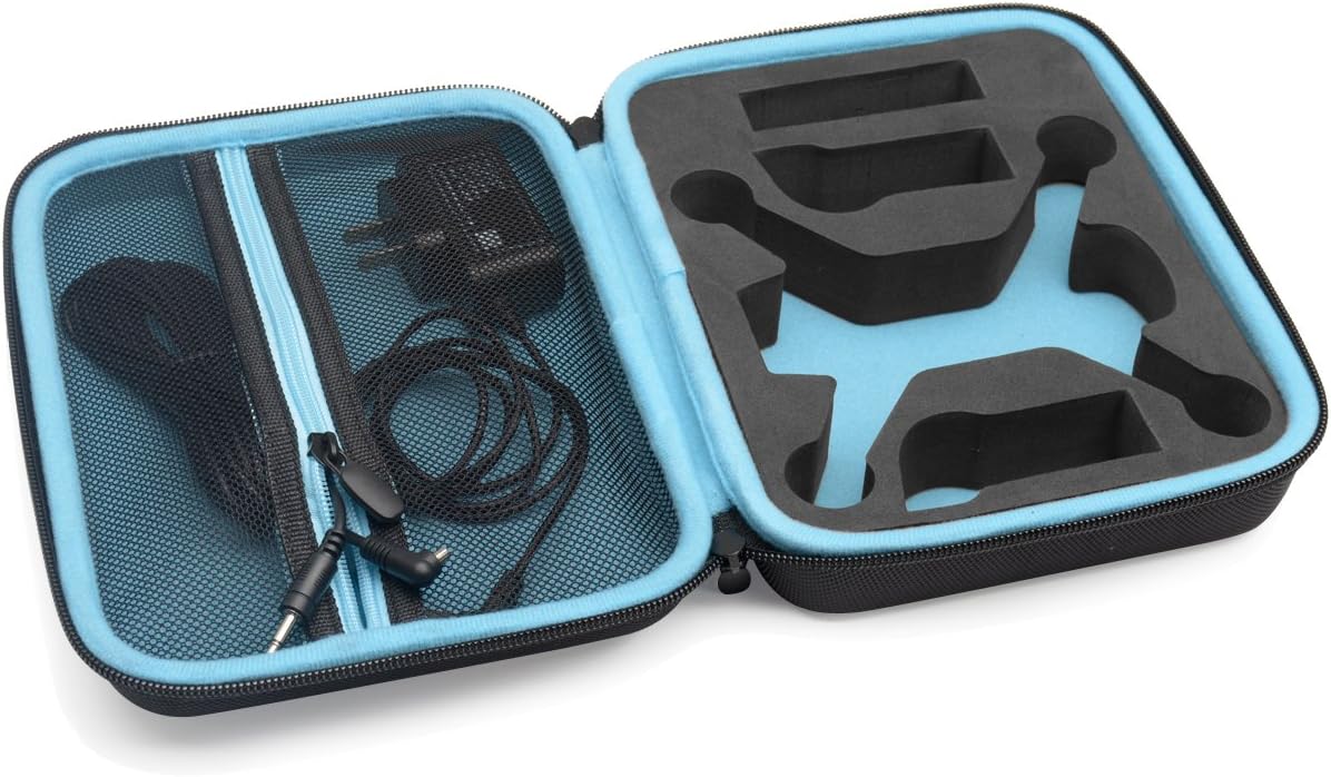 CaseSack Designed Protection Case for DJI Spark Mini Quadcopter Drone, Slots for extra batteries and propellers, Mesh Pocket for accessories (Black with contrast Sky Blue Handle and lining)