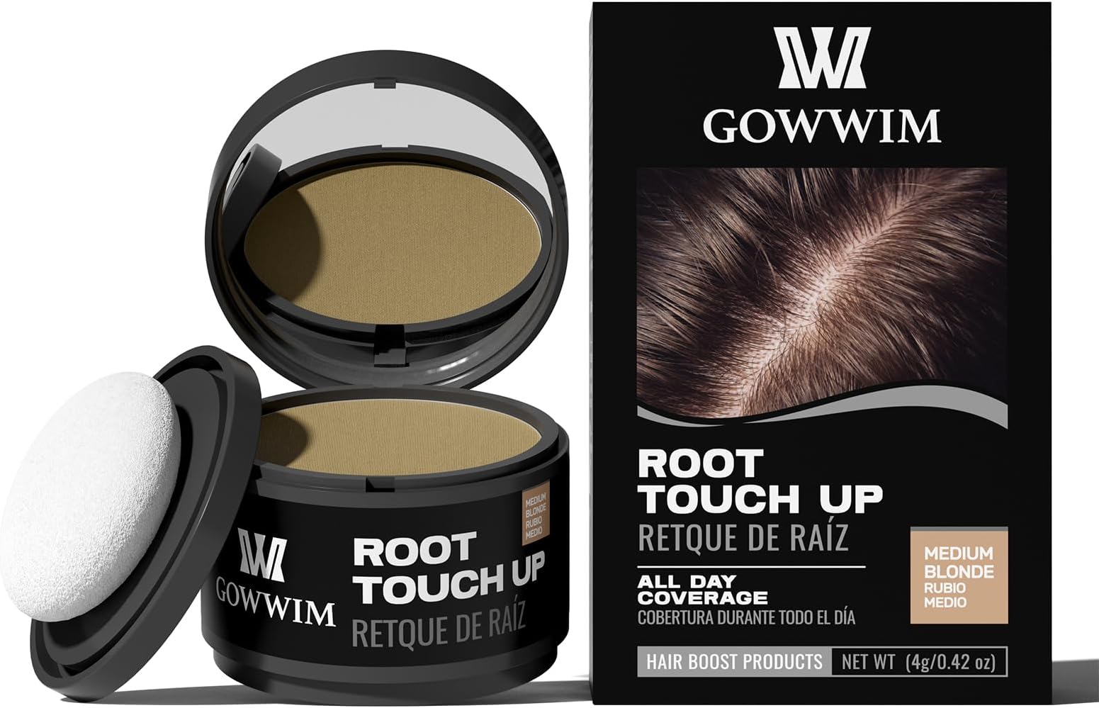 gowwim Hairline Powder (Med-Blonde) Instantly Hair Color Shadow Cover Gray Hair Root, Hair Touch-Up, Thin Hair Powder 0.14 Ounce