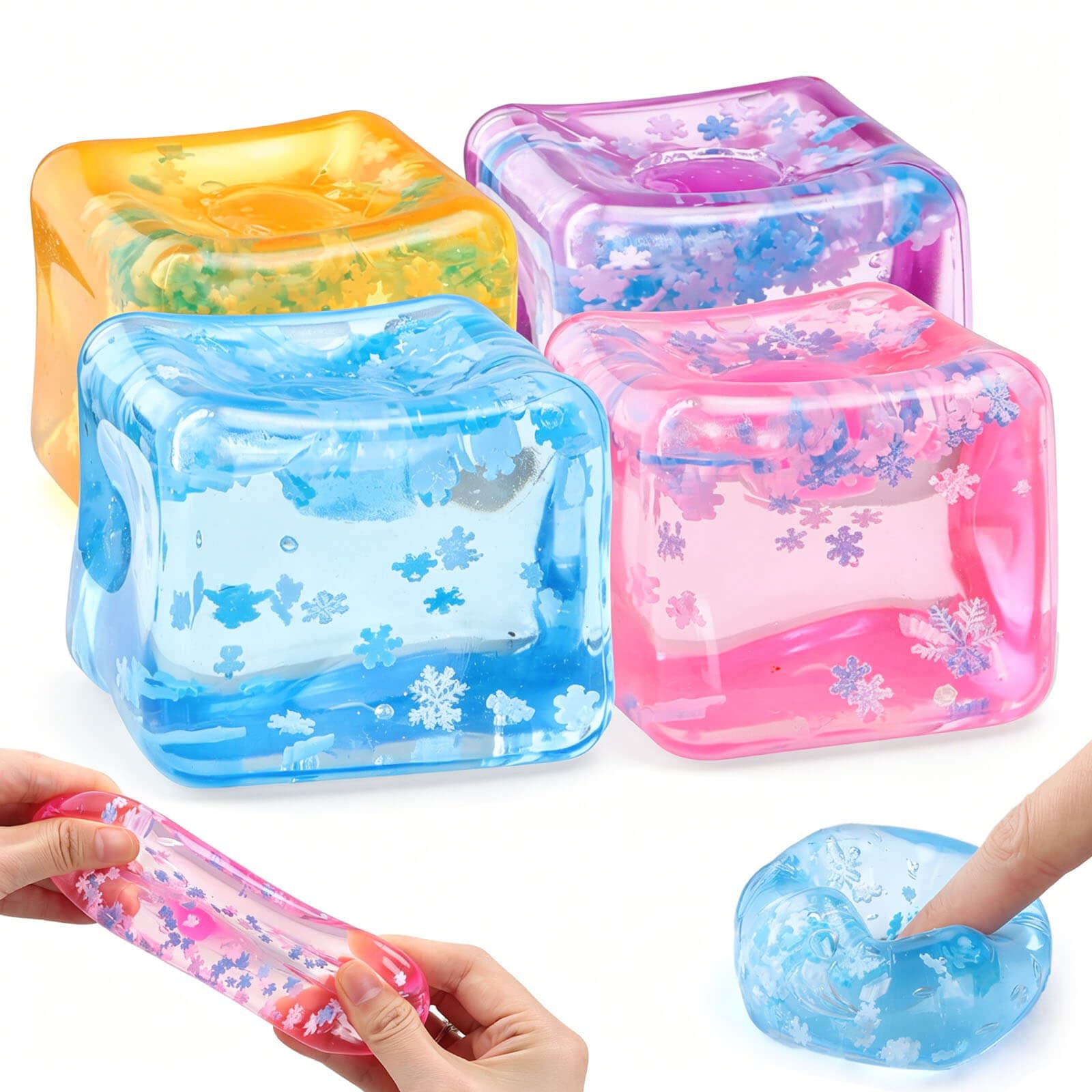 Fidget Squishy Toys for Kids Adults: Ice Cube Stress Relief Squishies for Anxiety Gifts for All Age Sensory Durable Fidget Squishies for Office School Birthday Party (Blue & Pink & Purple & Orange)