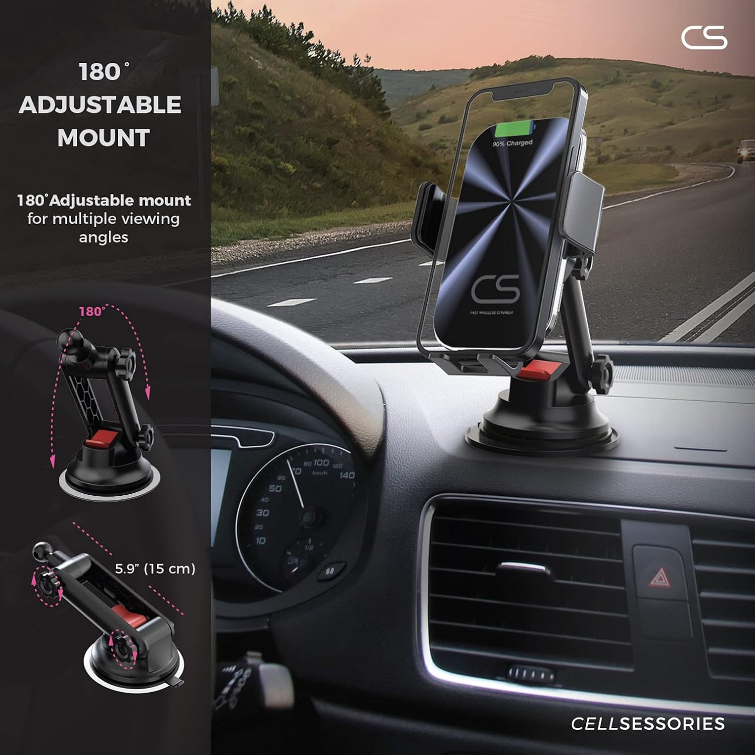 Wireless Car Charger, 15w Qi Fast Charging Auto Clamping, Car Phone Charger Mount, Windshield Dashboard Air Vent Phone Holder for Samsung Note, Galaxy, Huawei, Lg, iPhone 13, 12, Mini, Max Pro etc.