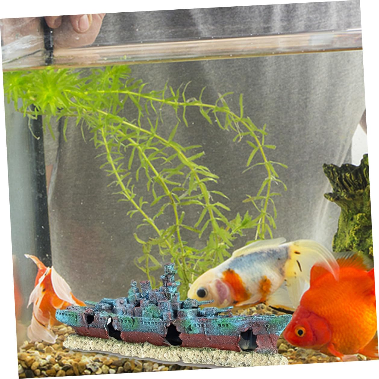 ORFOFE Schiffswrack Aquarium Dekoration Resin Realistische Versunkene Kriegsschiff attrappe Wasserdichtes Unterwasser Ornament Versteck für Fische Maritimes Aquarium deko Element
