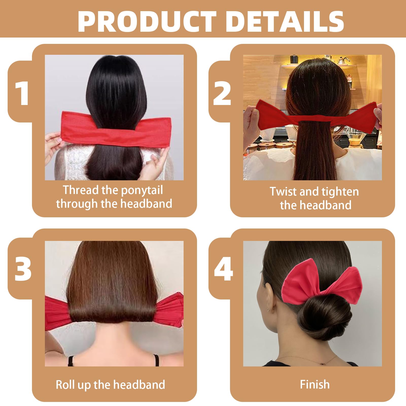 3PCS Hair Bun Maker French Deft Bun Hair Reusable Hair Bun Accessories Lazy Hair Curler Hair French Twist Bun Makers for Hair for Women Girls(Red,Black,Leopard) - Image 3