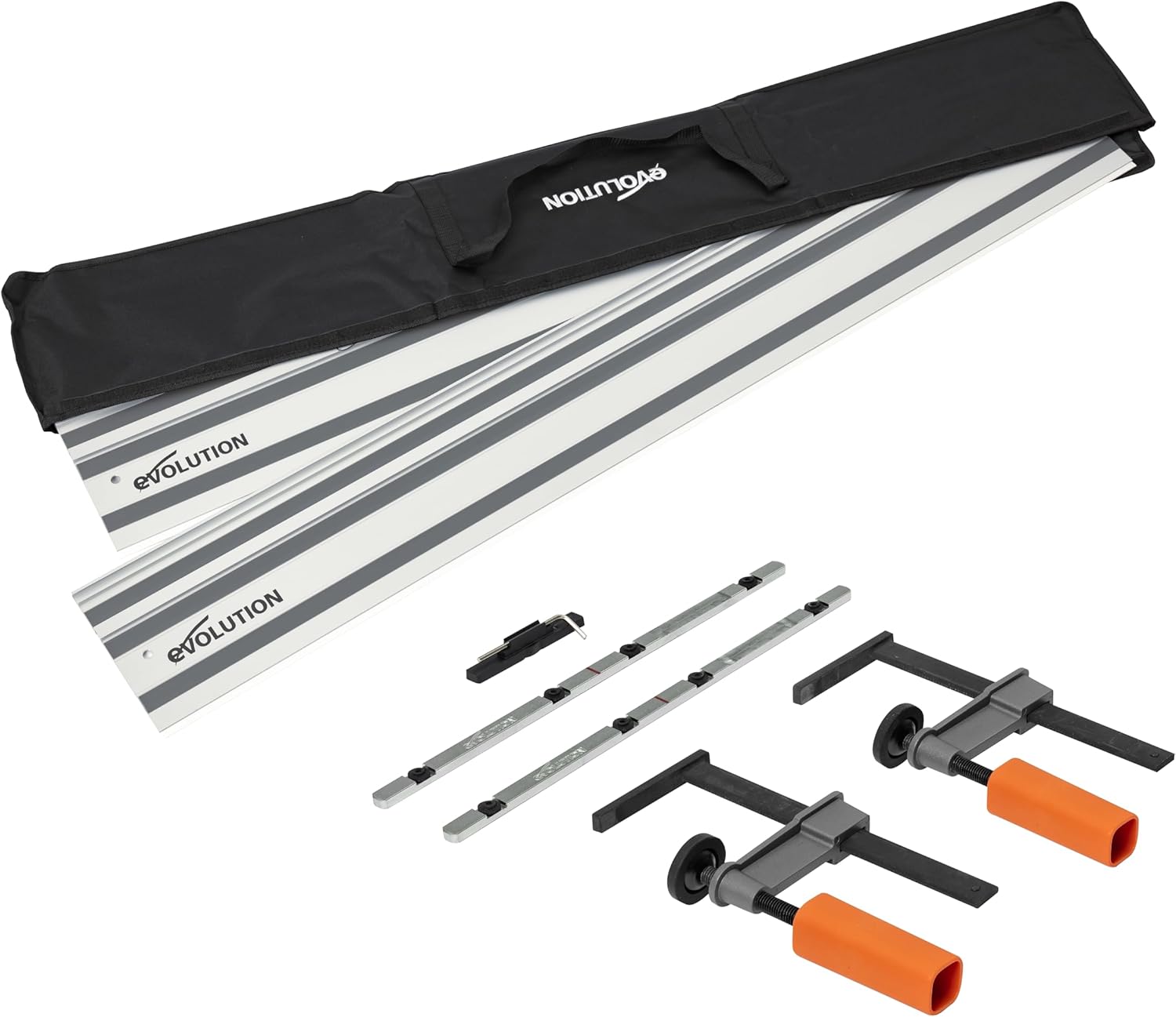 Evolution ST2800-G2 110" Circular Saw Guide Rail/Track | Universal Fit: Makita, Bosch, Festool, Triton, Metabo | 110"/9.2ft (2.8m) | Includes Self-Aligning Bars, 2x Track Clamps, Hex Key & Carry Bag 110 Inches Aluminum New Model