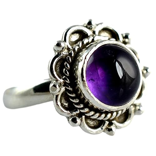 Navya Craft Amethyst Ring, 925 Sterling Silver Statement Promise Ring for Women, Natural Amethyst Round Gemstone Handmade Jewelry, February