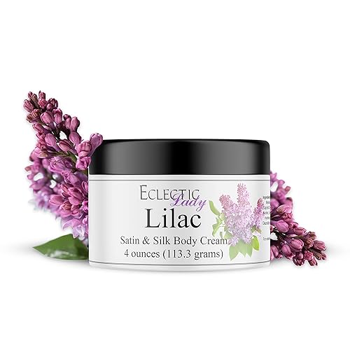 Eclectic Lady Lilac Satin & Silk Cream Loción corporal 4 onzas Manteca de karité, aloe, aminoácidos de seda, vitamina E, sin ftalatos, hecha a mano