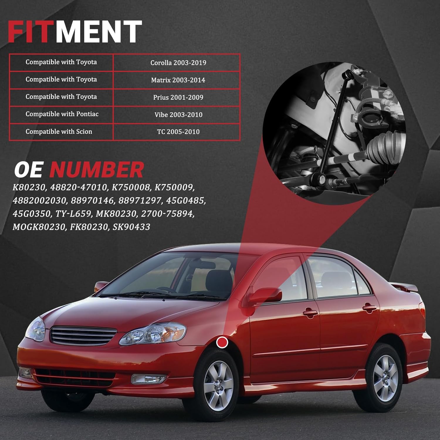 Sway Bar Link Compatible with Toyota Corolla Matrix Prius/Pontiac Vibe/Scion TC Front Stabilizer Bar Links Replacement for K80230