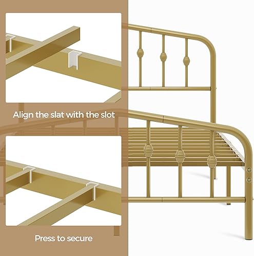 Miniatura 7 de Yaheetech Base de cama tamaño matrimonial, cama de plataforma de metal con cabecera y estribo de hierro forjado de estilo victoriano, fácil montaje,