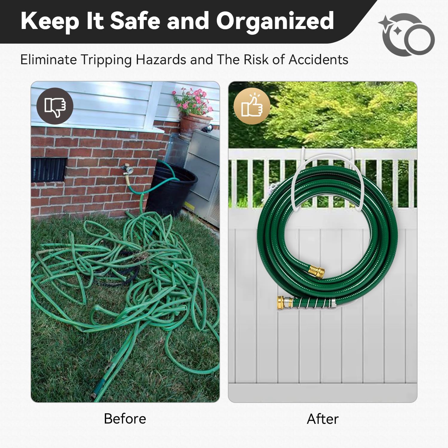 Heavy-Duty Wall Mount Hose Holder for Outdoor & Garden Use (White) - Organizes 50-150 ft Expandable, Pocket, Magic Hoses, Reels, or RV Hoses