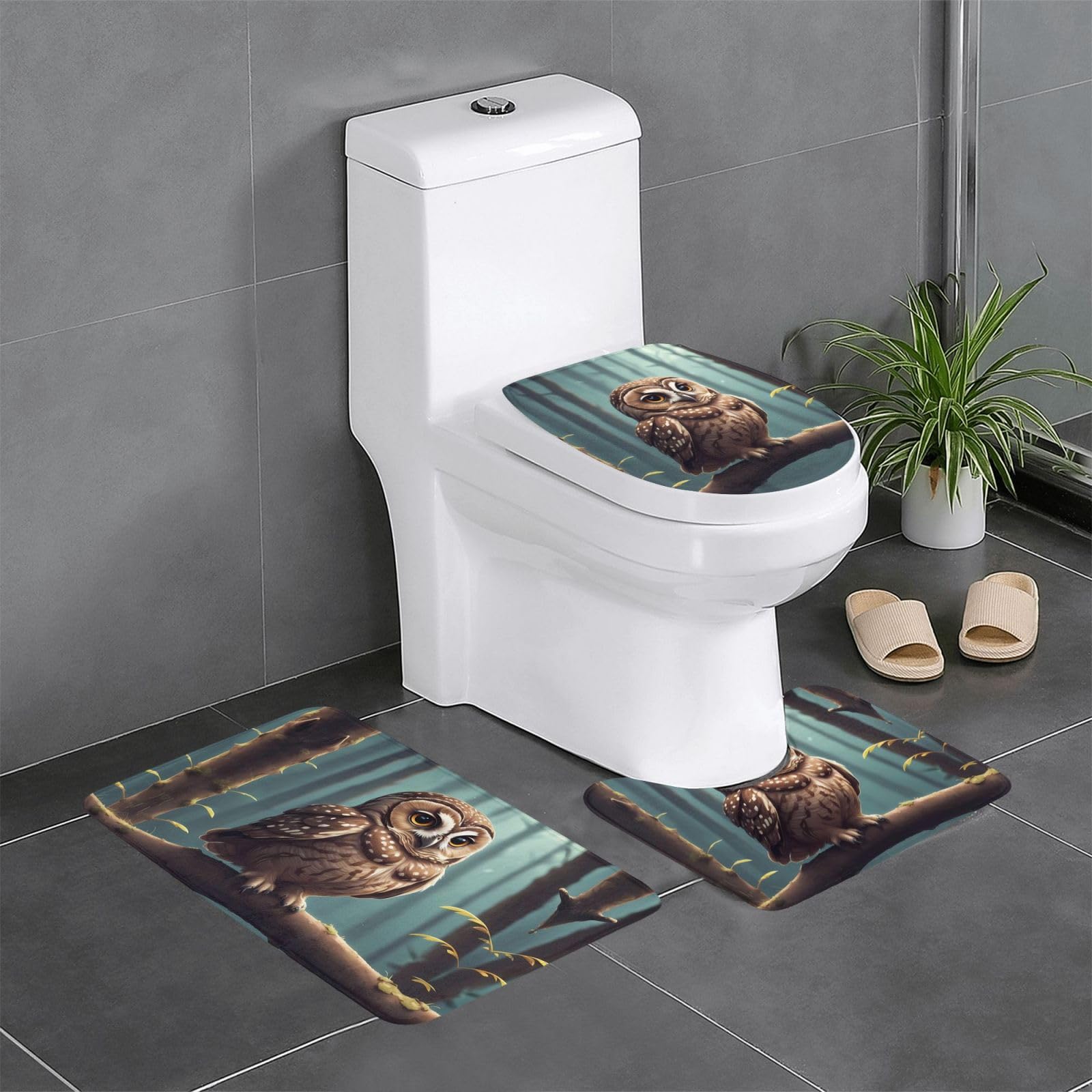 Tapis de salle de bain chouette lot de 3 antidérapants pour toilette et lavabo 61x41 cm