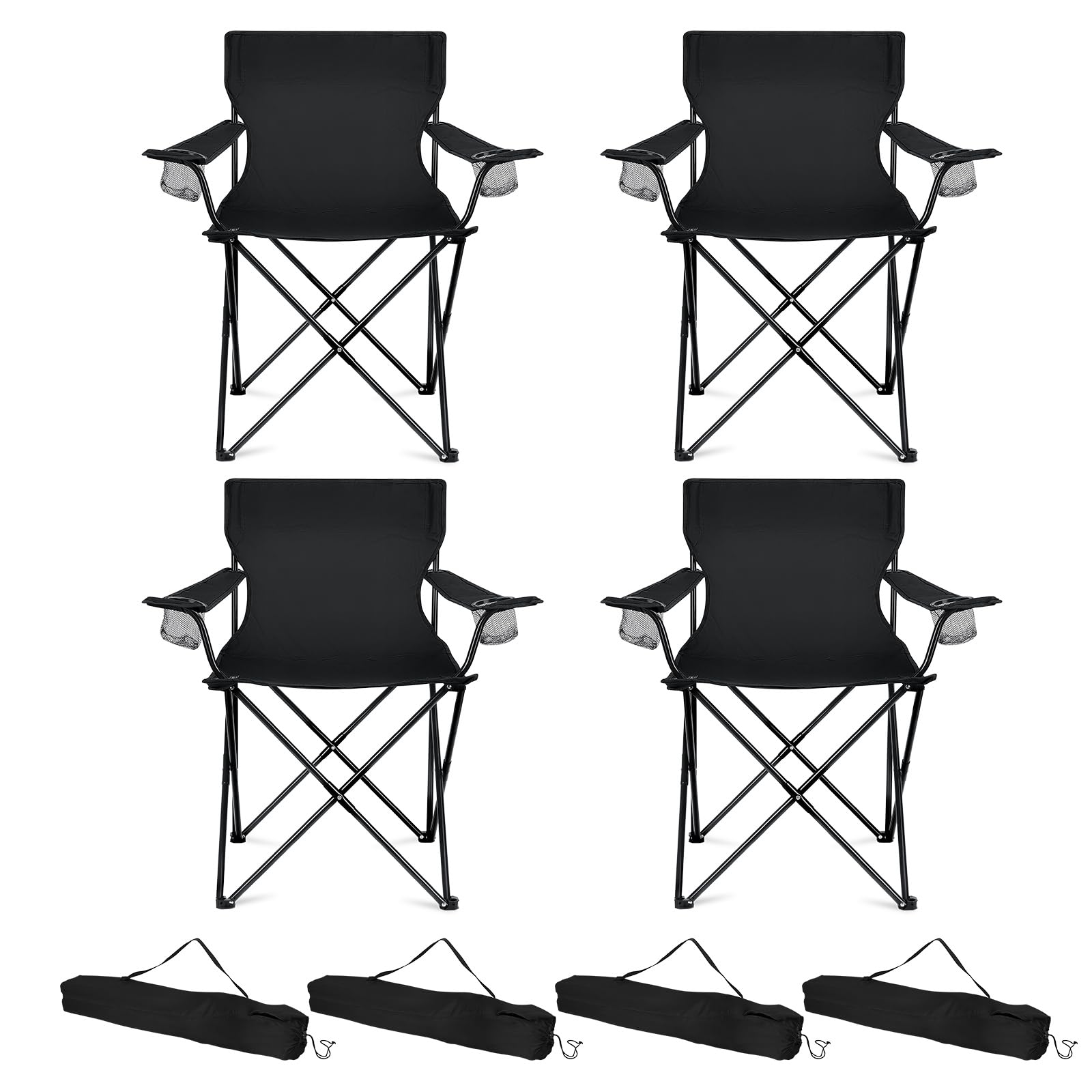 HaSteeL Camping Chairs 4 Pack, Oversized Folding Chair with Cup Holders for Adults, Portable Chair & Carry Bag for Outdoor Backyard, Beach, Lawn,