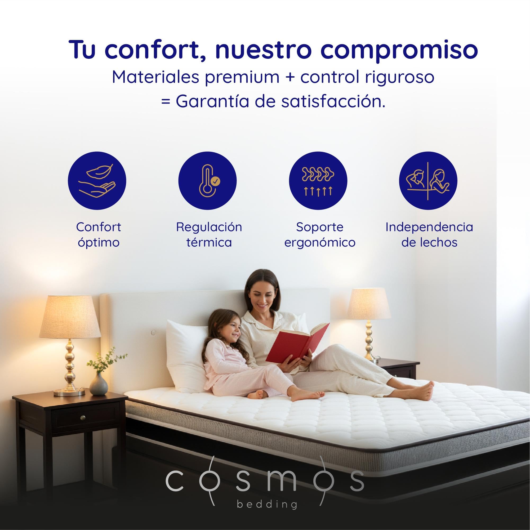 COSMOS - Colchón Híbrido 160x200 cm - Altura 30 cm - Gamma - Espuma HR y Blue Latex - Semifirme, Transpirable, Hipoalergénico, Ergonómico - Muelles Ensacados, Reversible