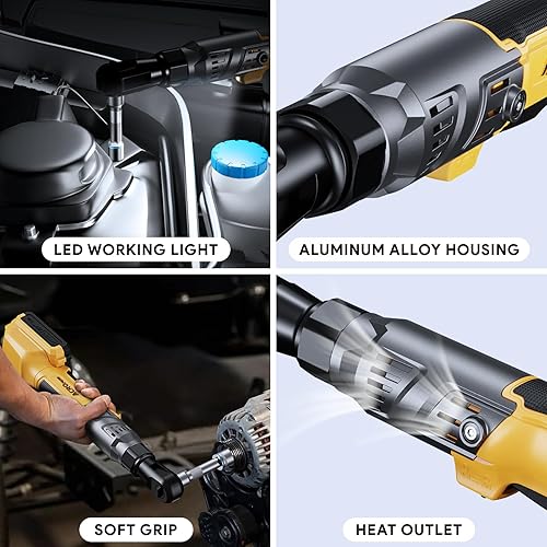 Miniatura 3 de Llave de trinquete inalámbrica de 3/8", compatible con batería DEWALT 20V MAX, motor eléctrico de trinquete sin escobillas de 74 pies-libras