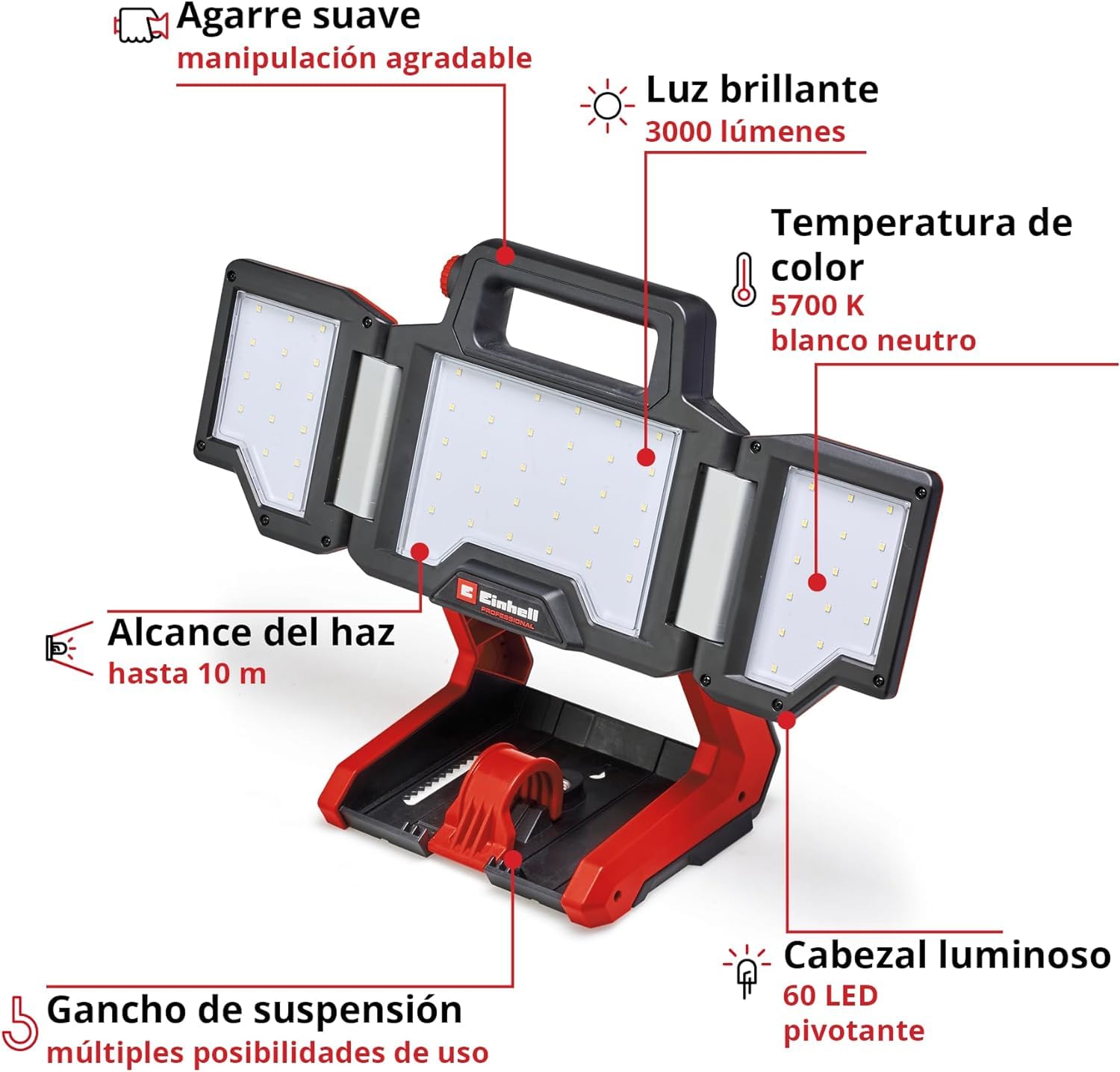 Einhell Lampa akumulatorowa TP-CL 18/3000 Li-Solo Power X-Change (18 V, 3000 lm, obrotowa głowica świetlna, składane panele świetlne, 60 diod LED, regulacja jasności, bez baterii)