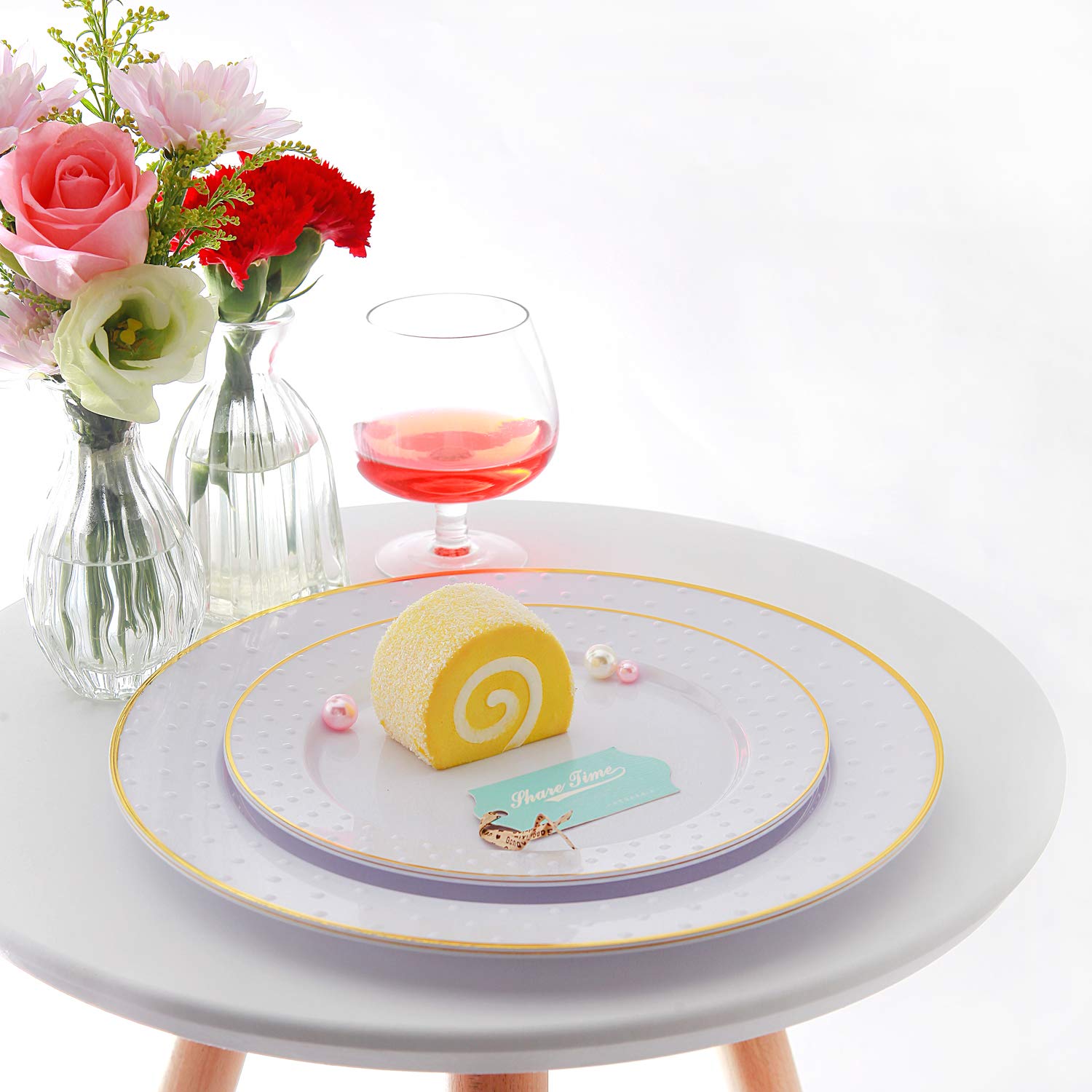 Buy 102pcs Plastic Plates Heavy Duty Gold Plastic Plates, White Disposable Plastic Plates with