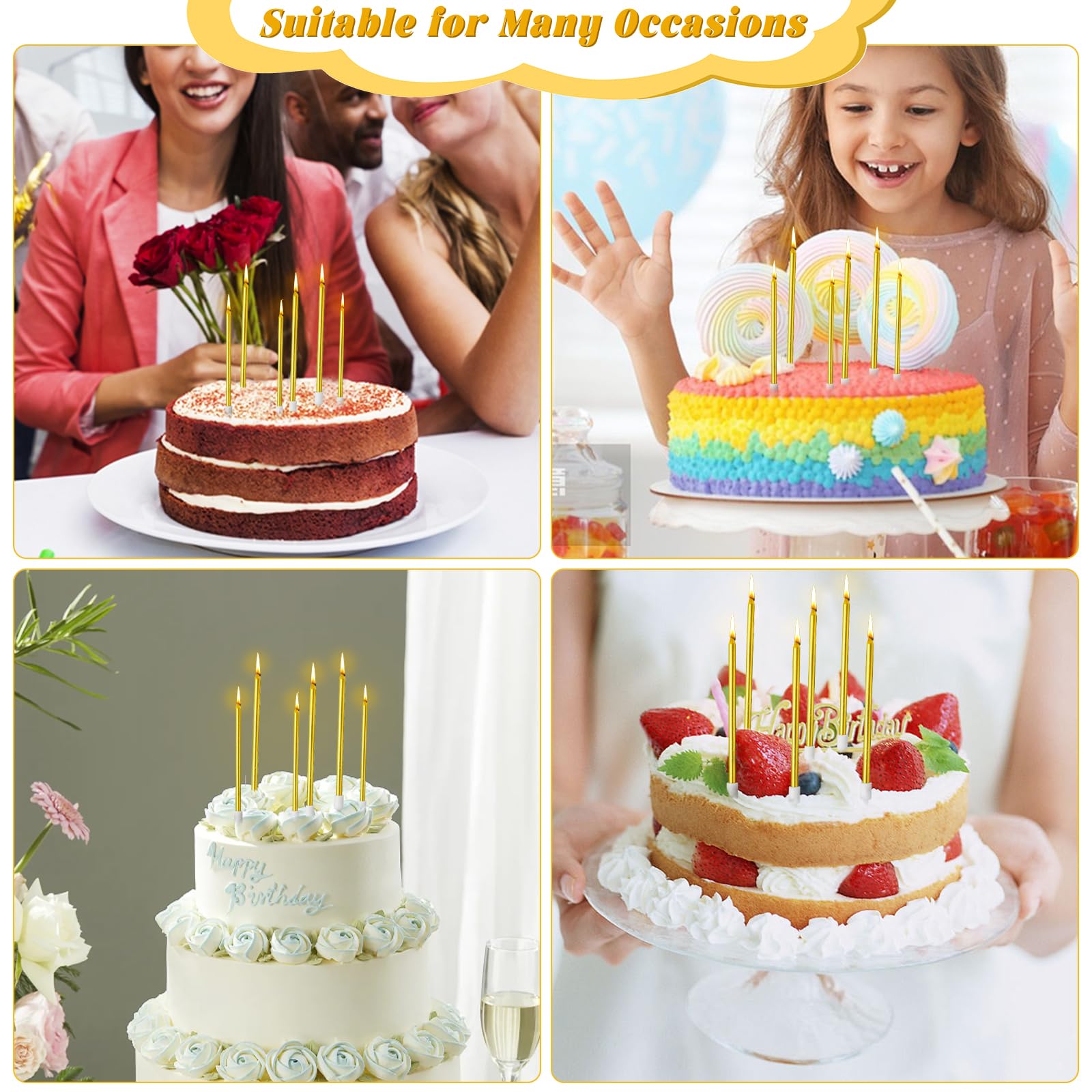 24 Pezzi Candeline Torta Compleanno Argento Candele di Compleanno Metallici Lung