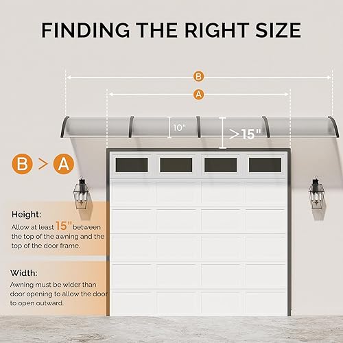 Vista 65 de VINGLI - Toldo para puerta y ventana para exteriores, 30 x 40 pulgadas, cubierta de policarbonato para puerta de patio, para protección del sol