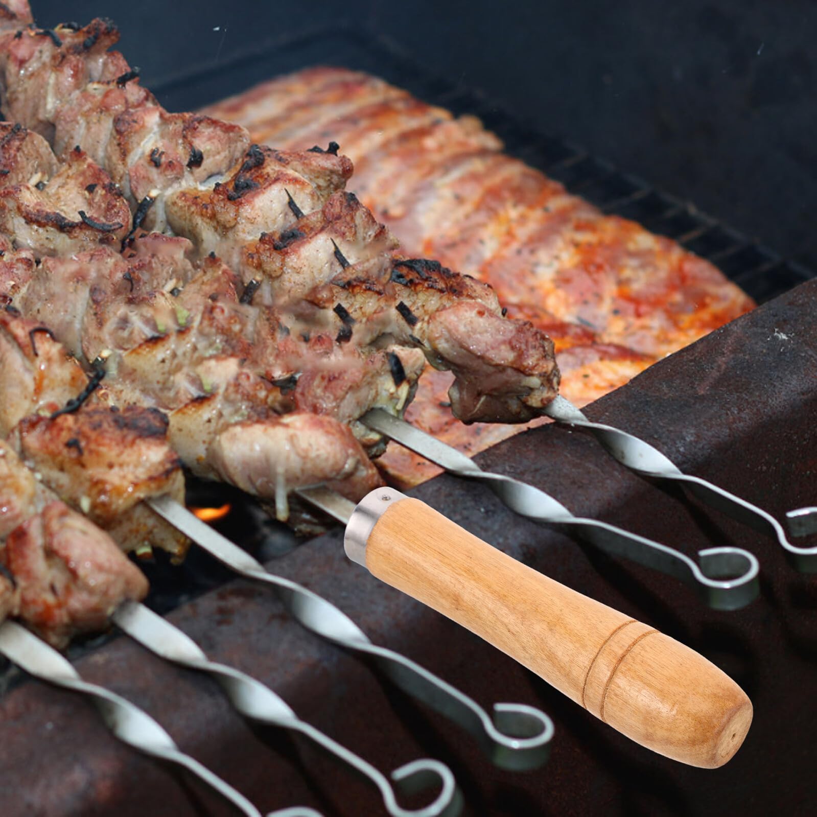Homoyoyo 14 pezzi Manici in Legno Ergonomici per Accessori Barbecue Grip Antiscivolo e Resistenti al Calore per Forchette Spiedo Manico Sostitutivo Multifunzione per Attrezzi da Grigliata