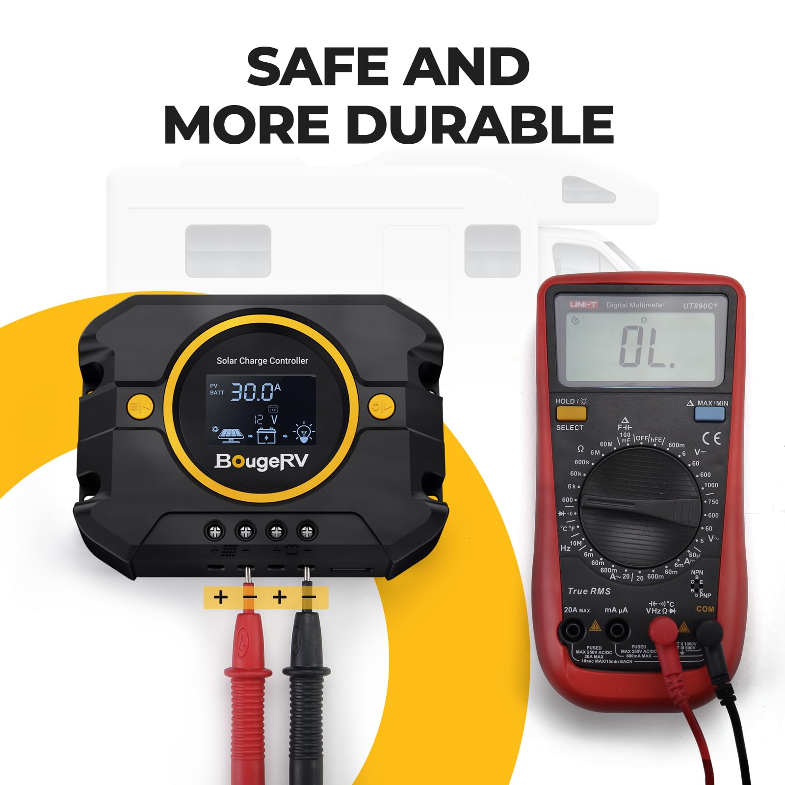 BougeRV Li - Controlador de carga solar PWM de 30 A 12 V 24 V, con pantalla retroiluminada, puerto USB, regulador inteligente de batería de tierra negativa para paneles solares compatible con LFP, AGM