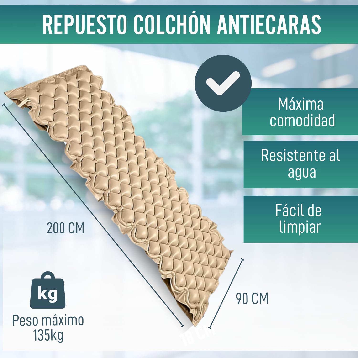 OrtoPrime Colchón Antiescaras Celdas Aire Alternante Repuesto SIN COMPRESOR Colchón antiescaras Hinchable - Colchon antiescaras 90x190-200 Cama articulada Colchones Antiescaras Ancianos Anti-ÚLCERAS