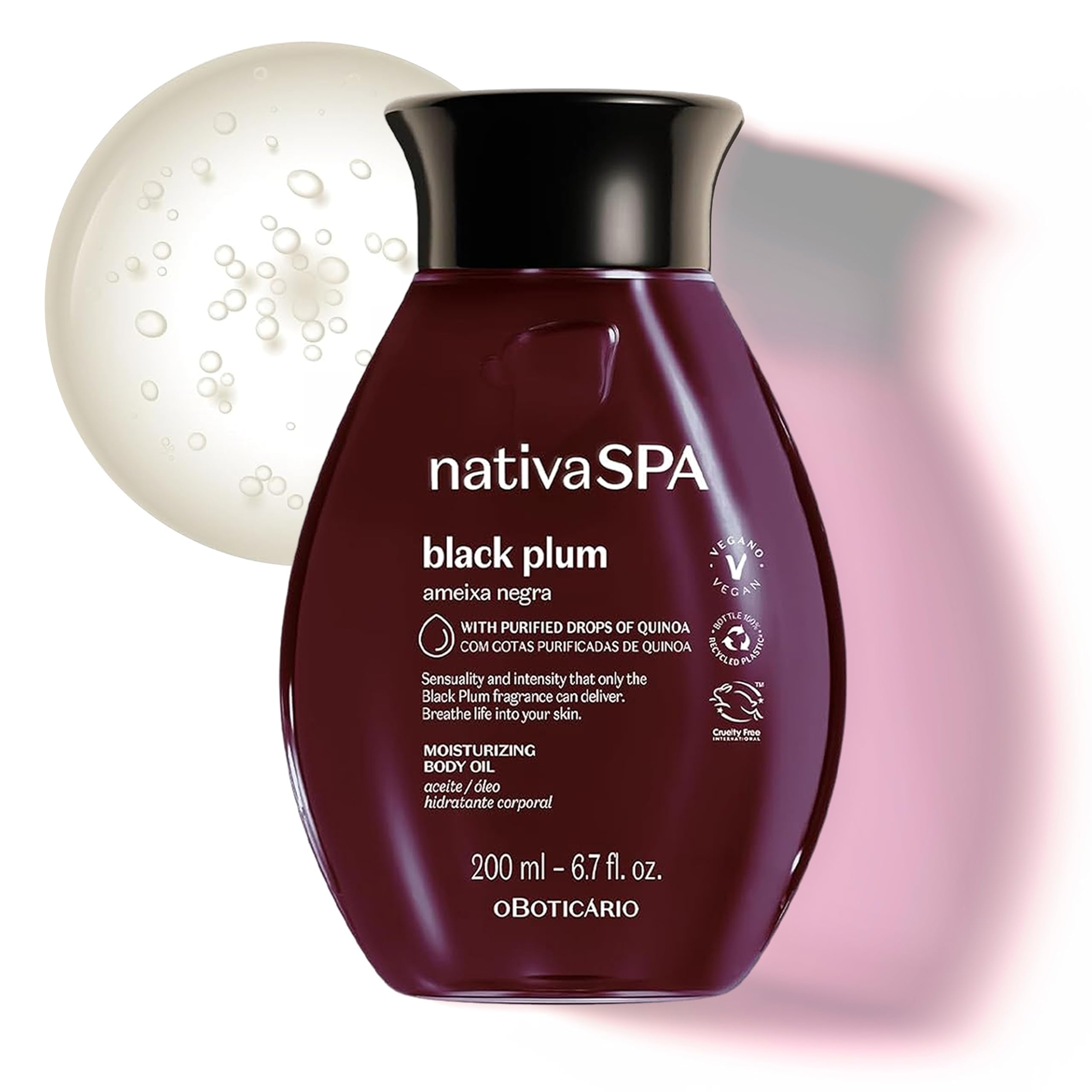 Nativa SPA by O Boticário, Black Plum Body Oil, Scented Moisturizer, Enriched with Purified Quinoa Drops to Boost Hydration, 6.8 Ounce