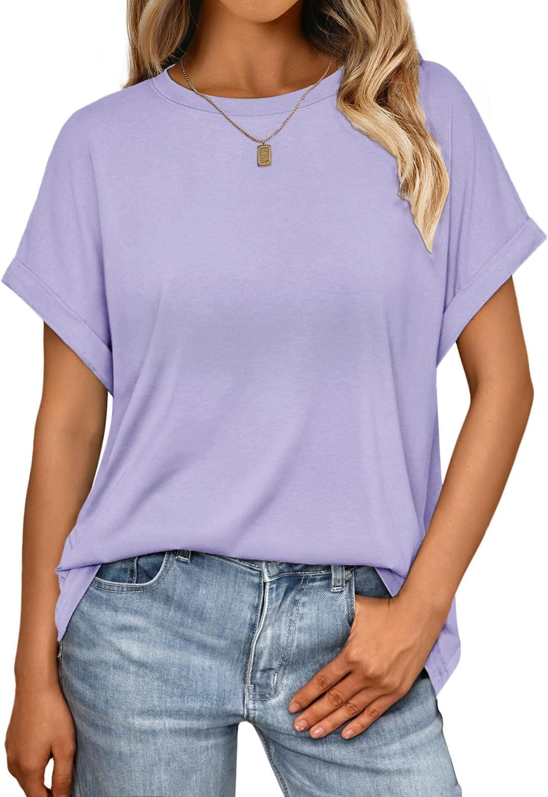 Women's Crew Neck Short Sleeve Oversize T-Shirt Summer Casual Cap Sleeve Top Women's Loose