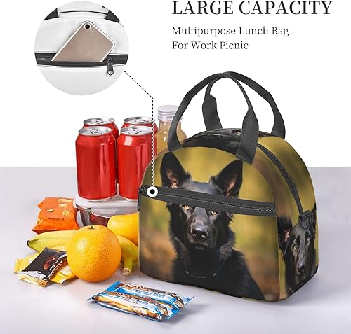 Miniatura 5 de Bolsa de almuerzo con estampado de perro pastor alemán negro para mujeres y hombres, aislada, impermeable, a prueba de fugas, bolsa de almuerzo con