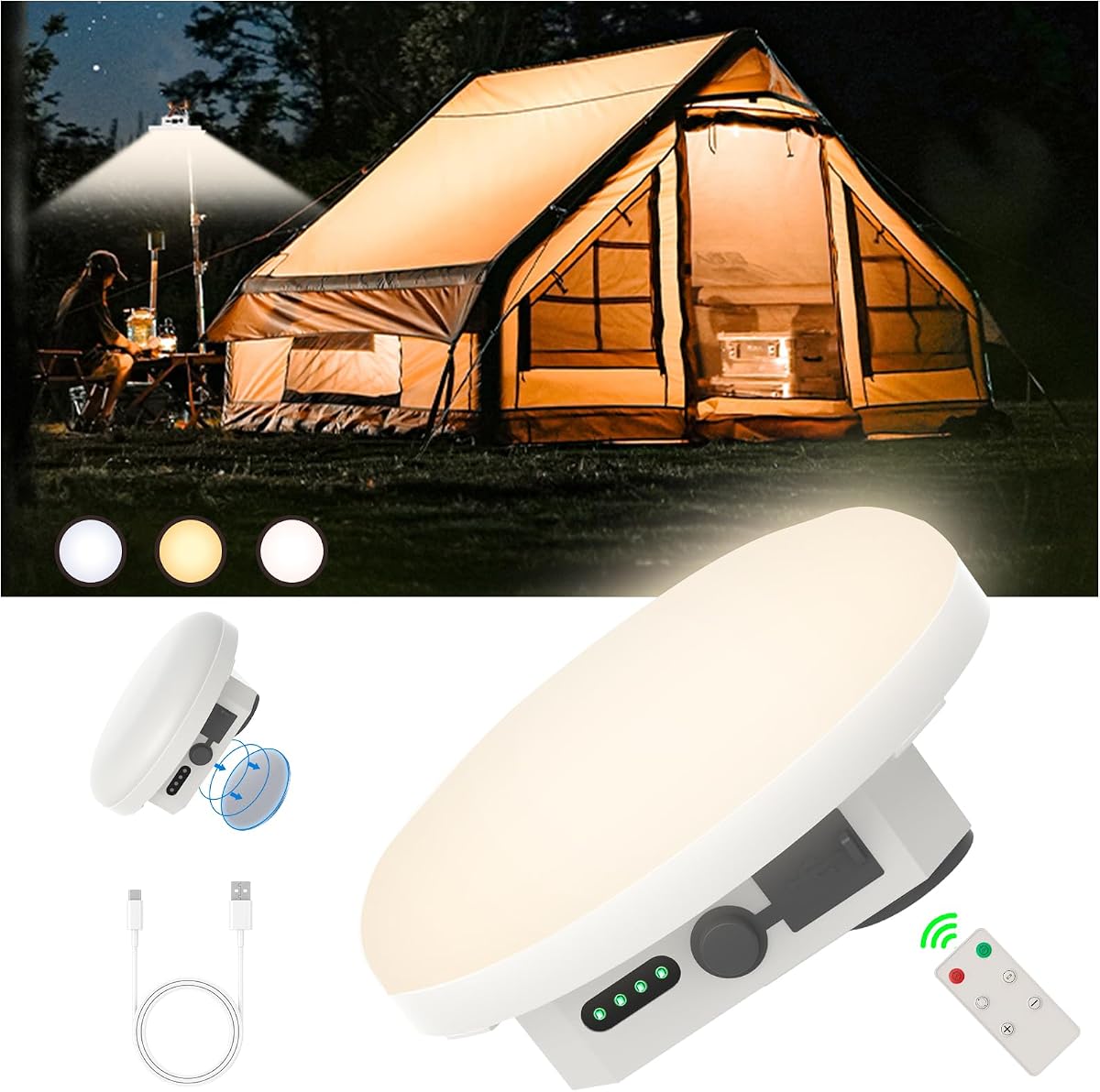 Camping Tent Light LED Rechargeable Portable Hanging Lantern with Remote | IPX5 Waterproof Outdoor Lights with Battery Power, Camp Lamp Light for Glamping Indoor Outages Car Repair