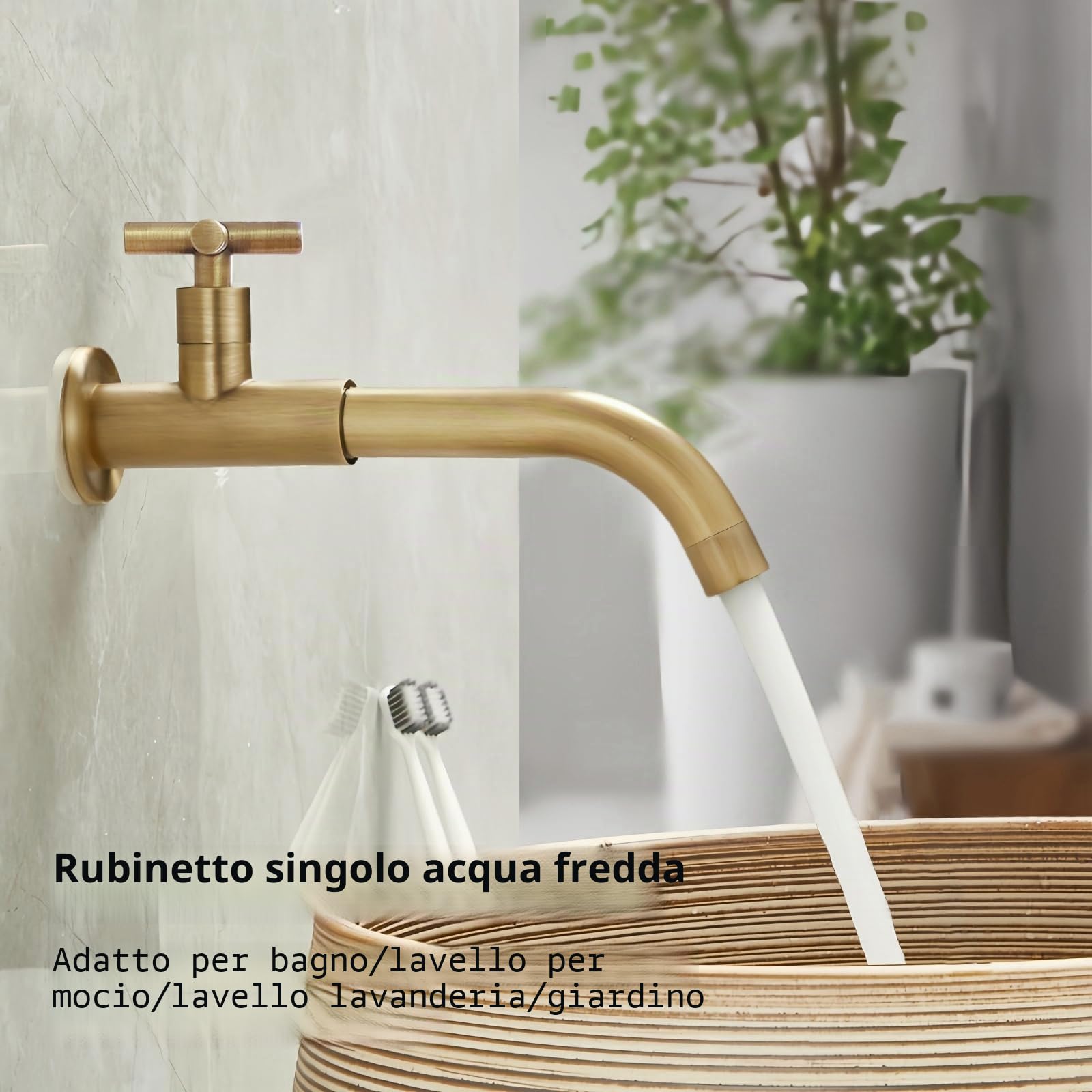 Rubinetto a Parete Acqua Fredda in Ottone Anticato, 23CM | Retrò rubinetto monocomando lavello a muro lungo, girevole a 360°, cartuccia ceramica, per giardino, esterno, bagno, cucina